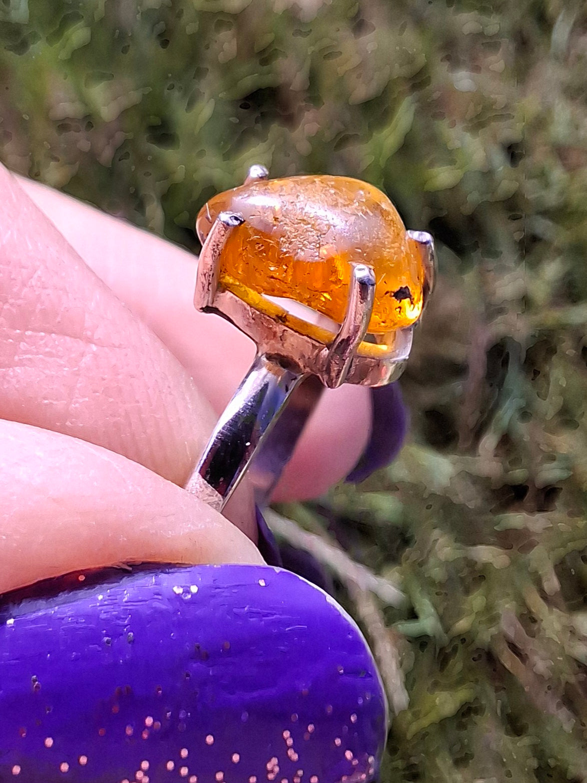 Baltic Amber Ring, size large Y, 925 Silver, Fossil (Ref: AR37)