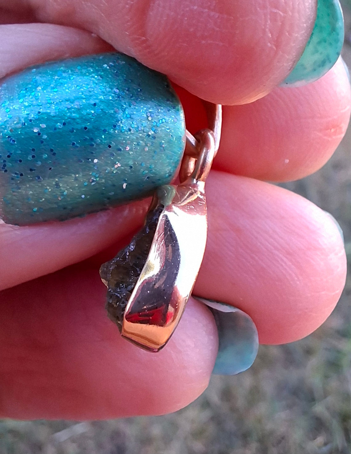 Moldavite Pendant, 14K GOLD Plated, Tektite (Ref: P447)