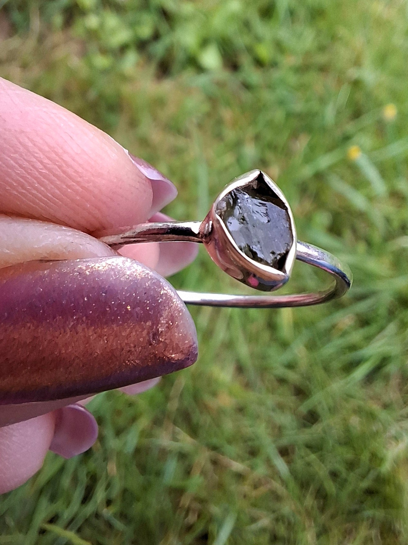 Moldavite Ring, size large T, 925 Silver, Tektite (Ref: R70)
