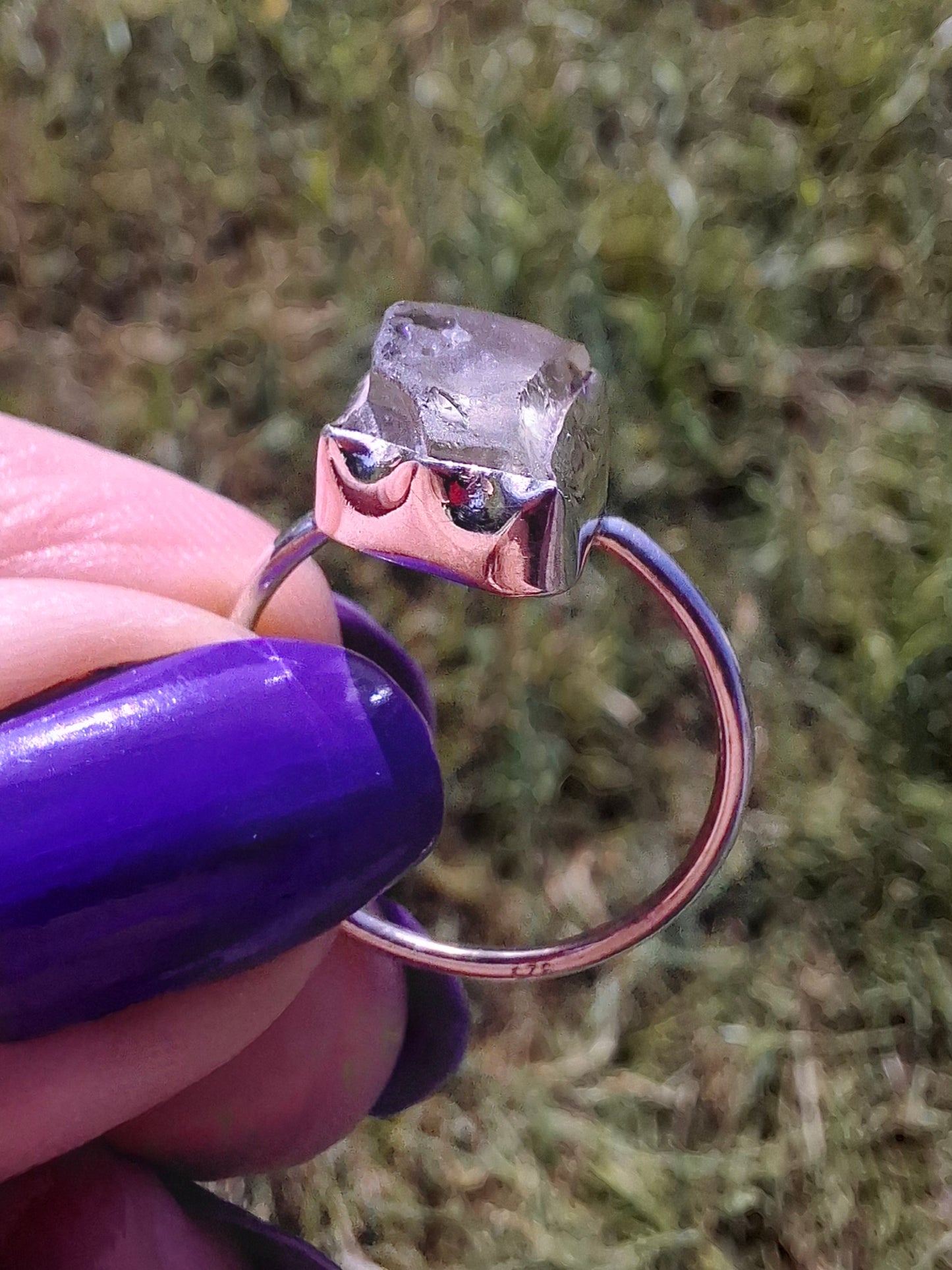 Libyan Desert Glass Ring, size large O, 925 Silver, Tektite (Ref: LR37)