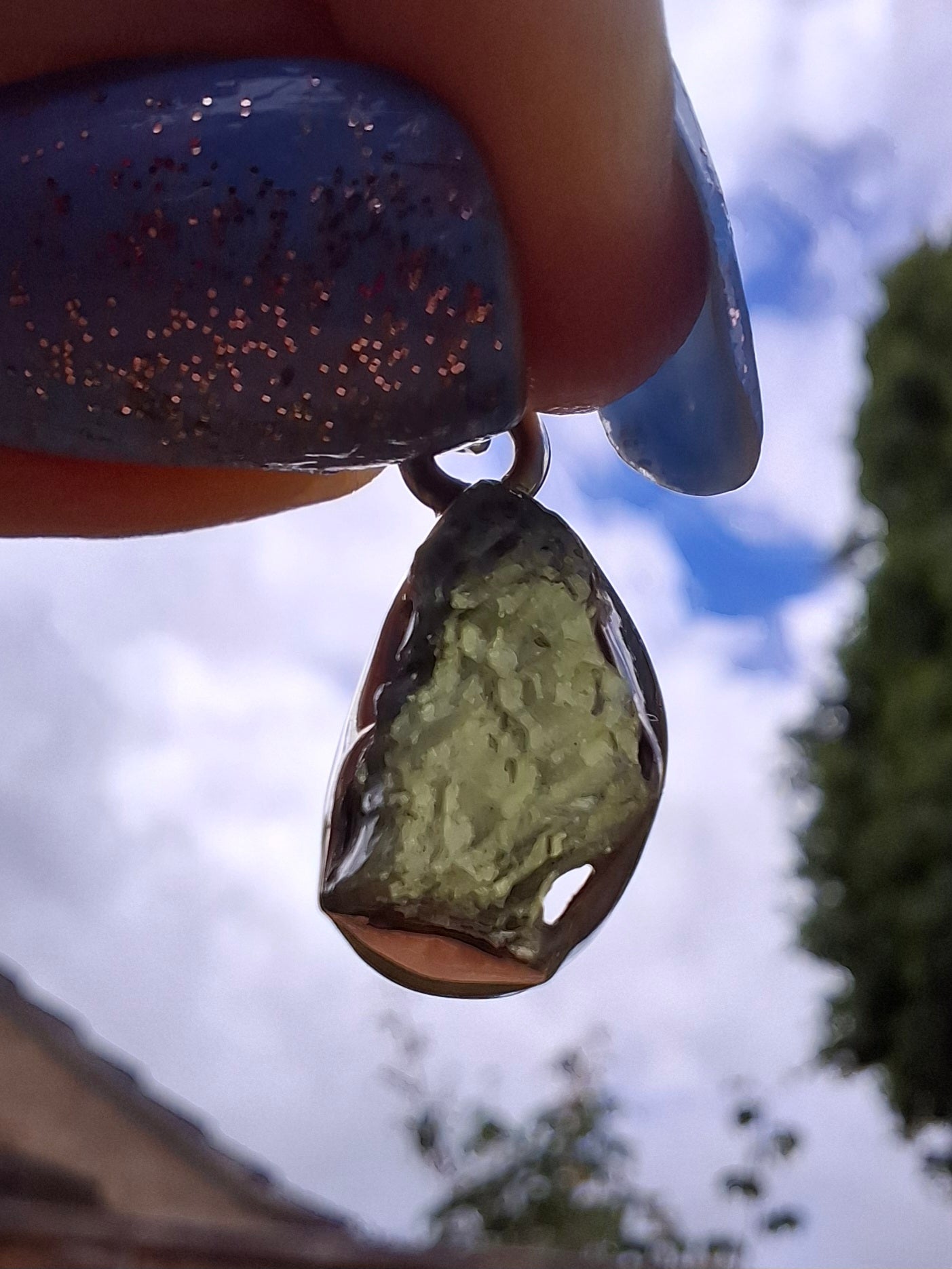 Moldavite Pendant, 925 Silver, Tektite (Ref: P71)