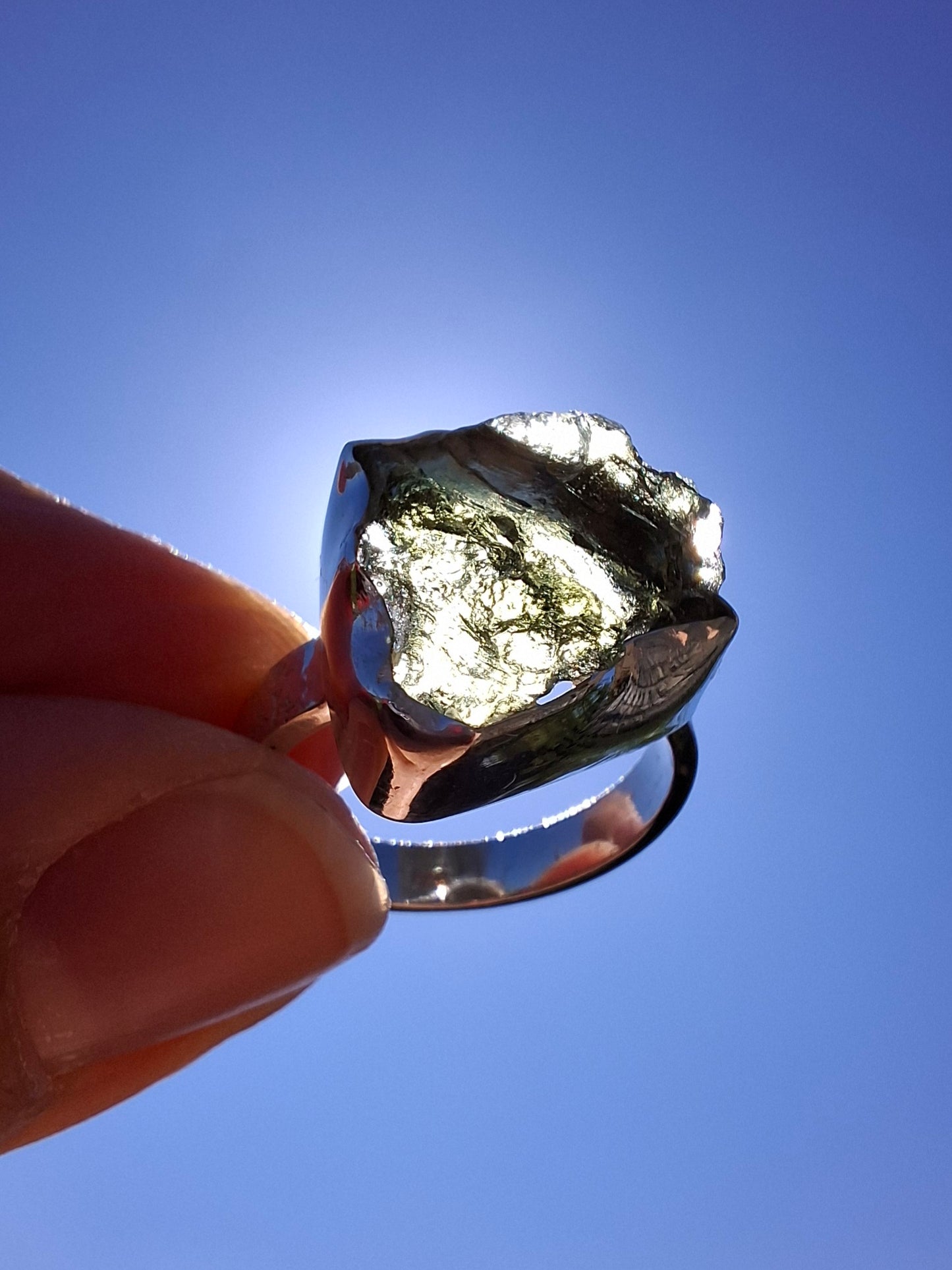 Moldavite Ring, size M, 925 Silver, Tektite (Ref: R307)