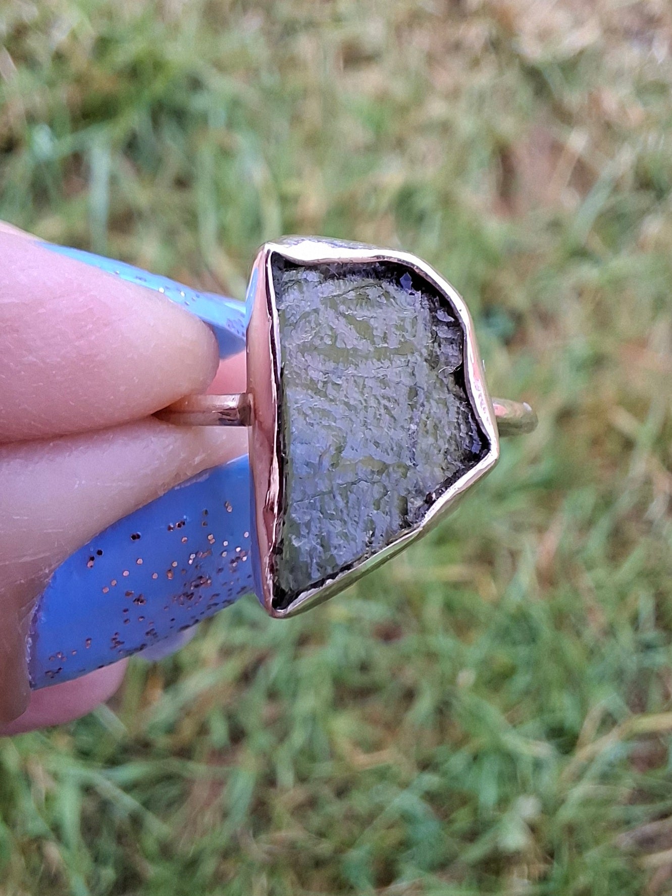 Moldavite Ring, size large M, 925 Silver, Tektite (Ref: R24)