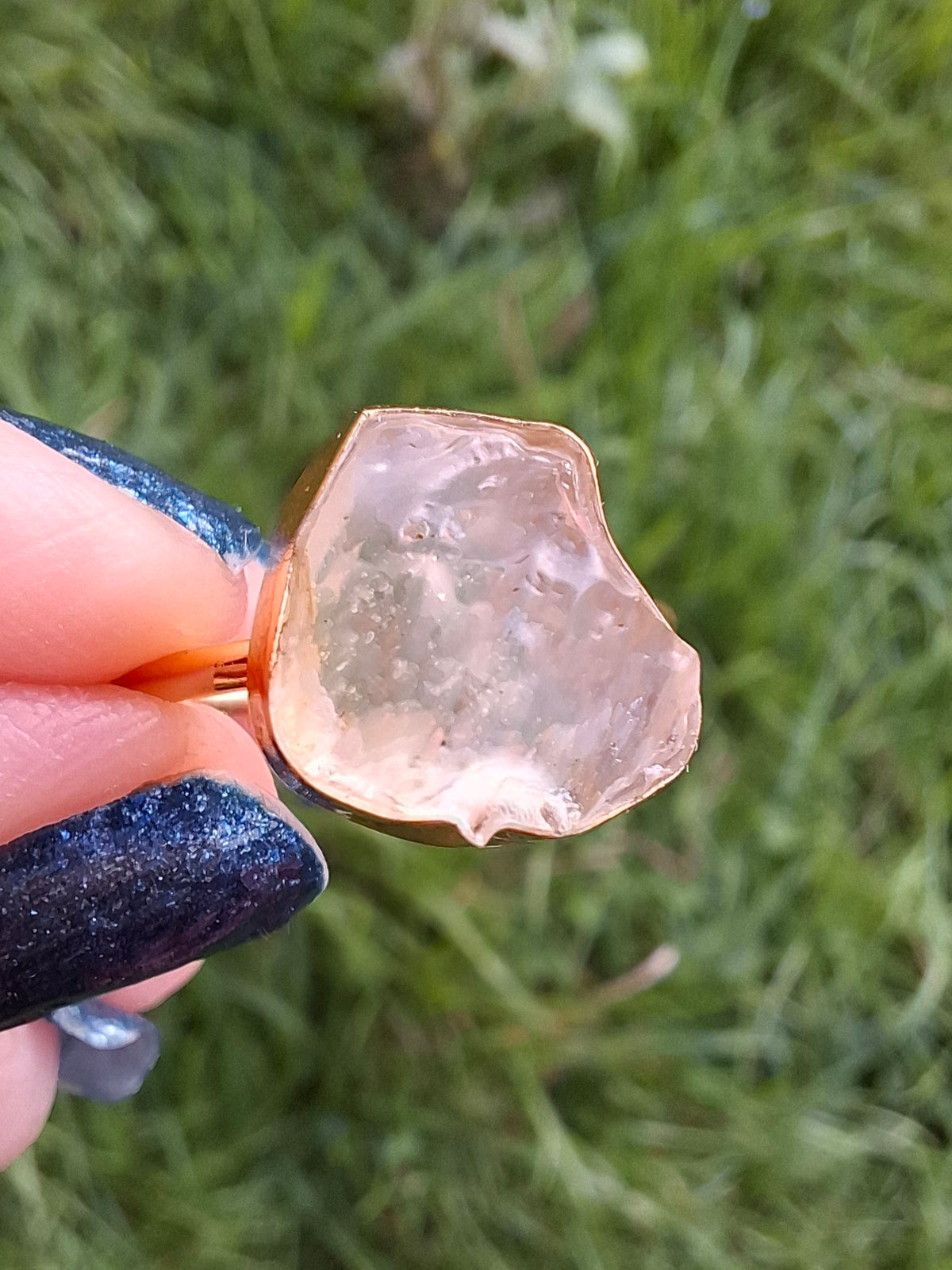 Libyan Desert Glass Ring, 14K GOLD Plated, size large N, Tektite (Ref: LR75)