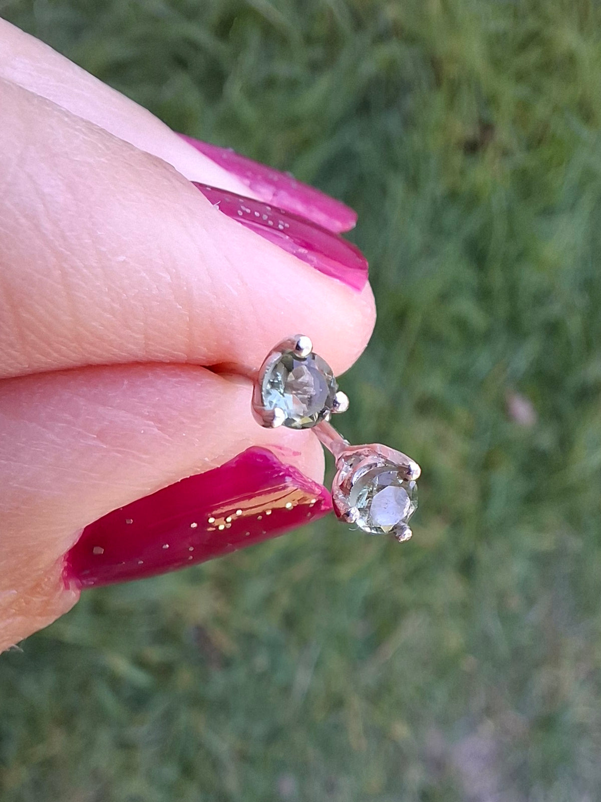 Moldavite (Faceted) 3mm Stud Earrings, 925 Silver (Ref: Pair61)