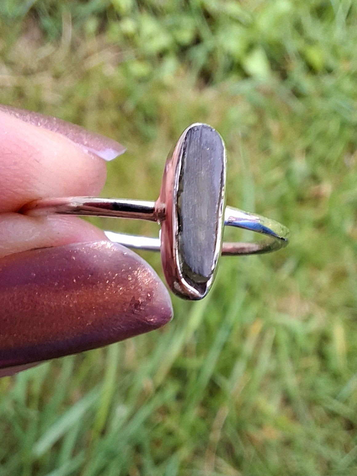Moldavite Ring, size large Q, 925 Silver, Tektite (Ref: R47)