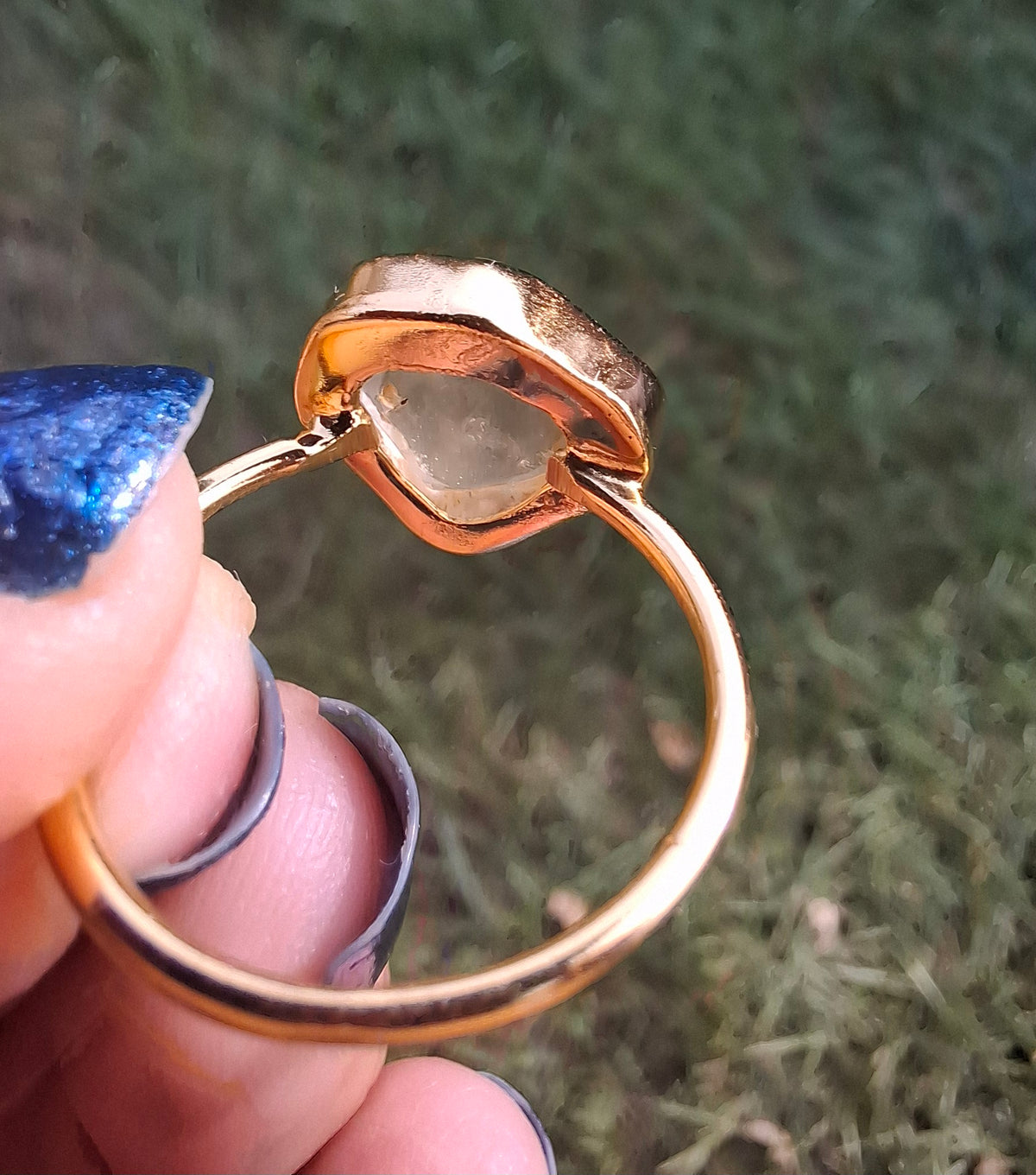 Libyan Desert Glass Ring, 14K GOLD Plated, size large P, Tektite (Ref: LR67)