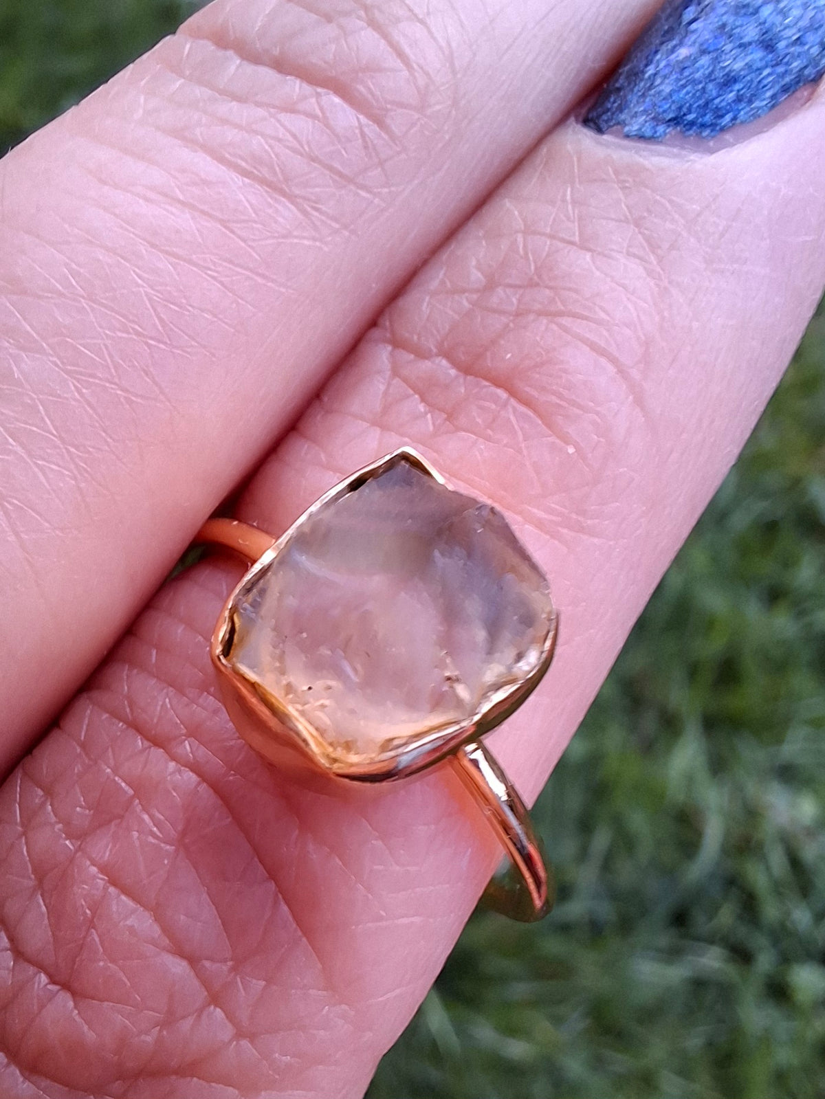 Libyan Desert Glass Ring, 14K GOLD Plated, size large S, Tektite (Ref: LR72)