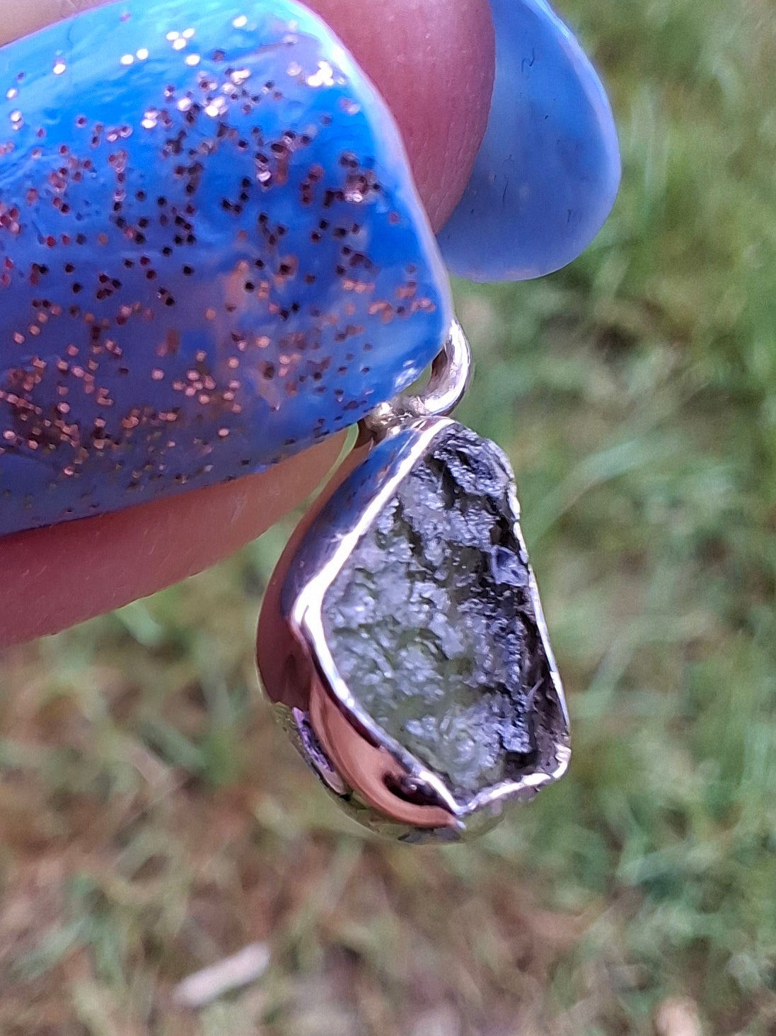 Moldavite Pendant, 925 Silver, Tektite (Ref: P76)