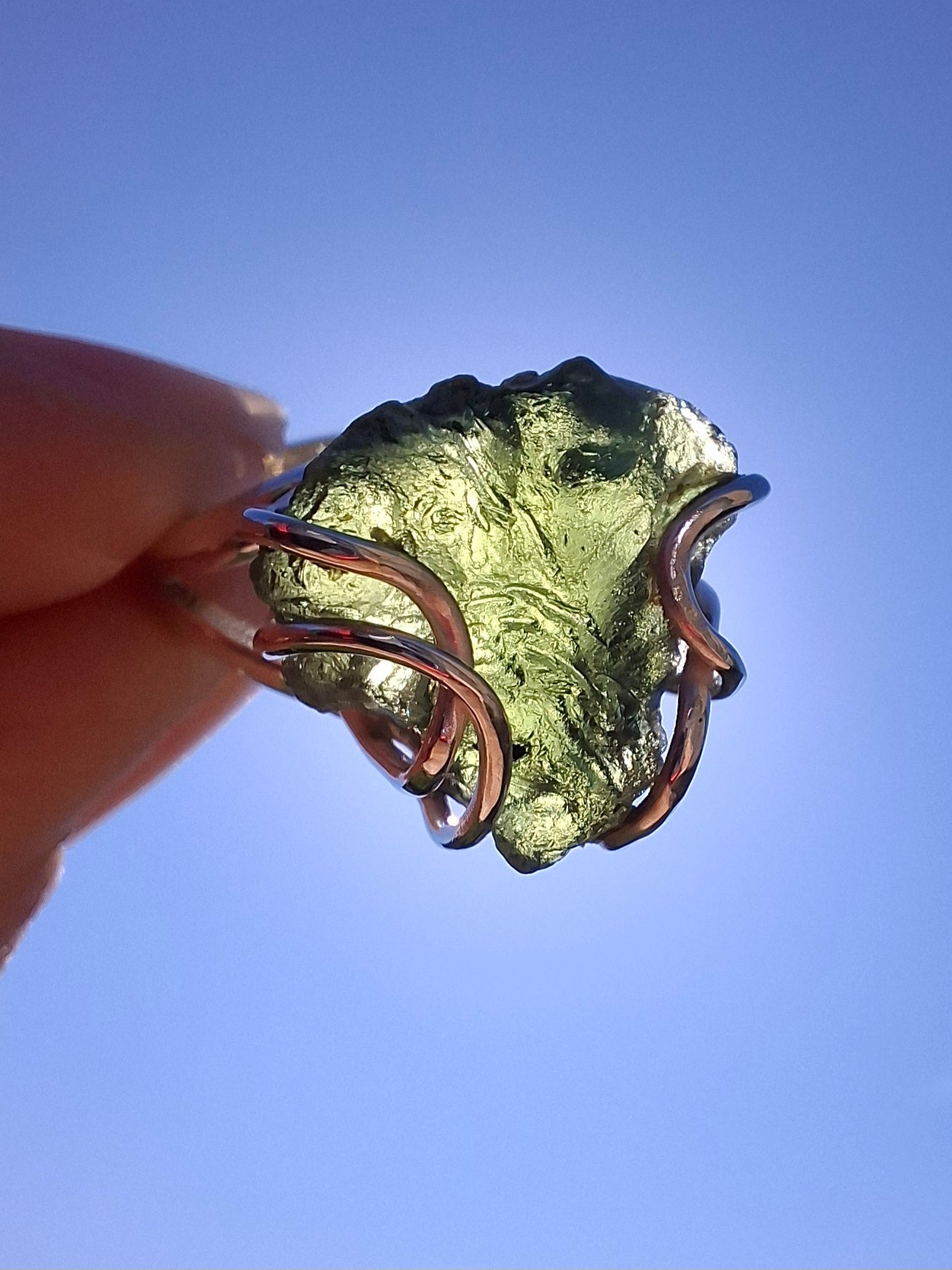 Moldavite Ring, size large L/small M, 925 Silver, Tektite (Ref: R4)