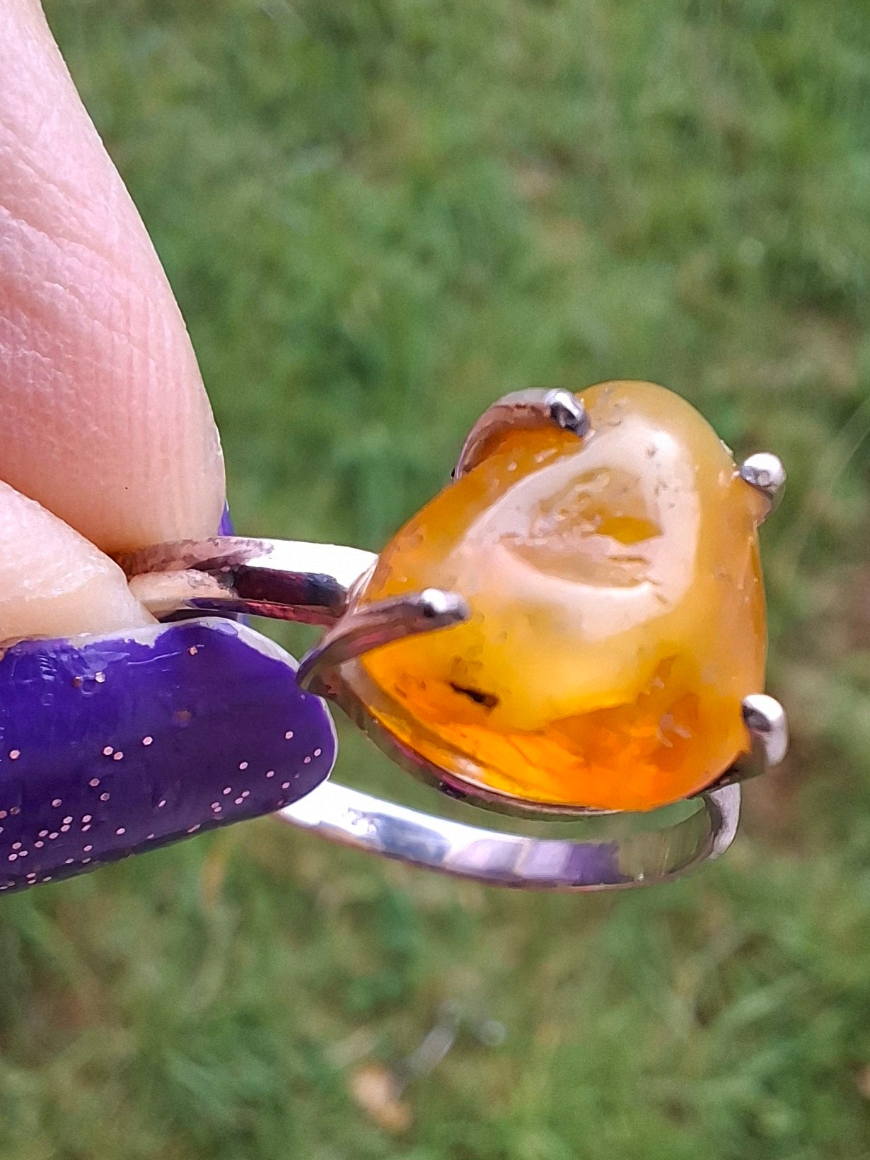 Baltic Amber Ring, size large Y, 925 Silver, Fossil (Ref: AR39)