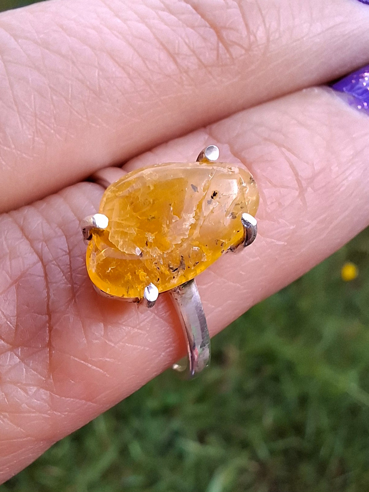 Baltic Amber Ring, size N. 925 Silver, Fossil (Ref: AR7)