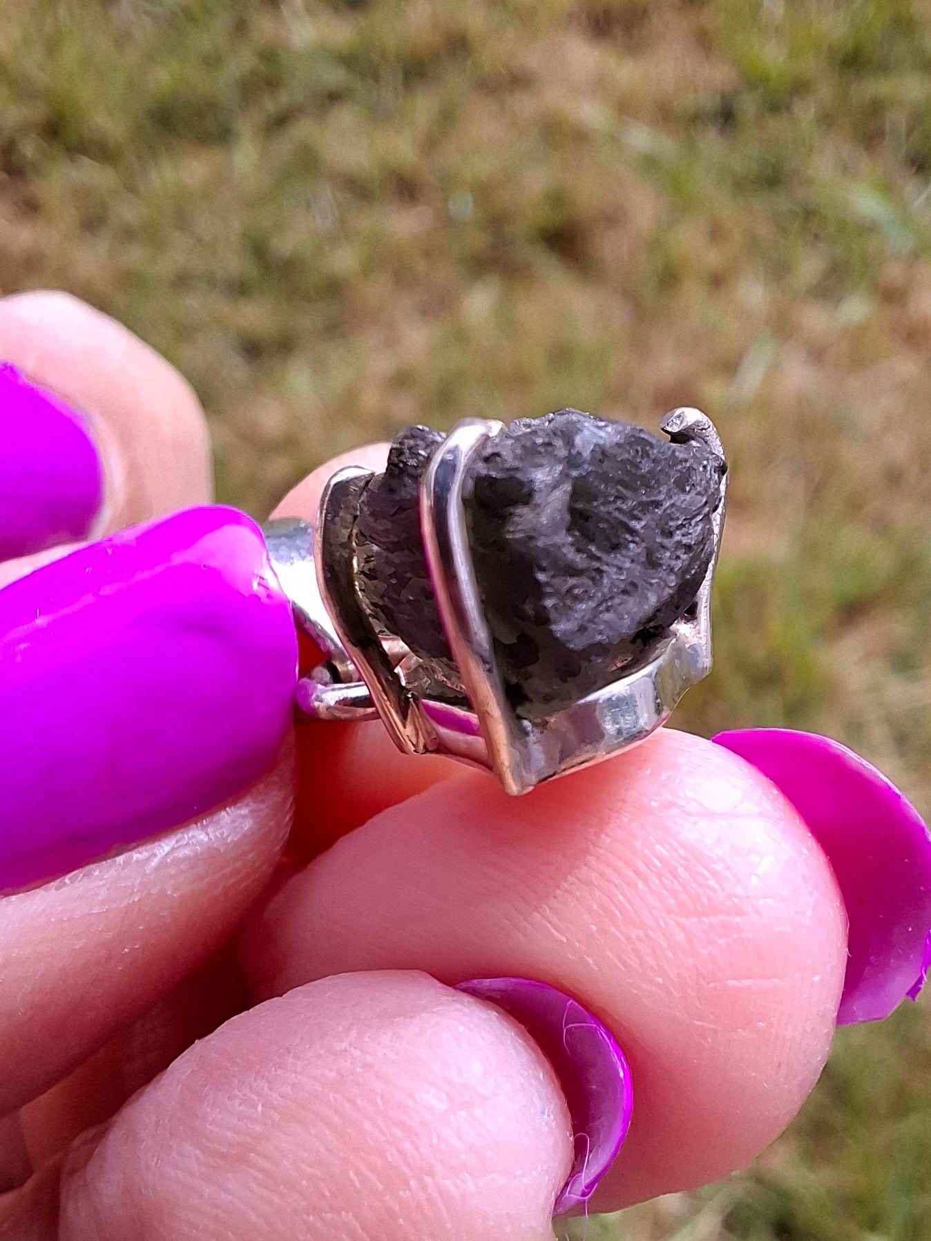 Moldavite Claw Pendant, 925 Silver, Tektite (Ref: P22)