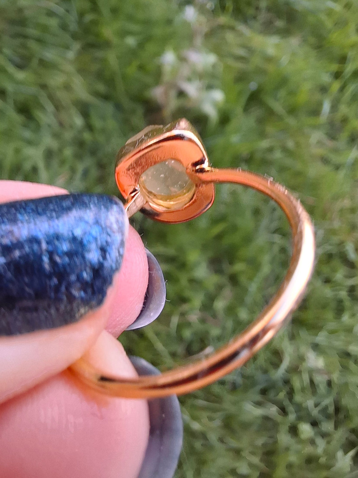 Libyan Desert Glass Ring, 14K GOLD Plated, size large S, Tektite (Ref: LR72)