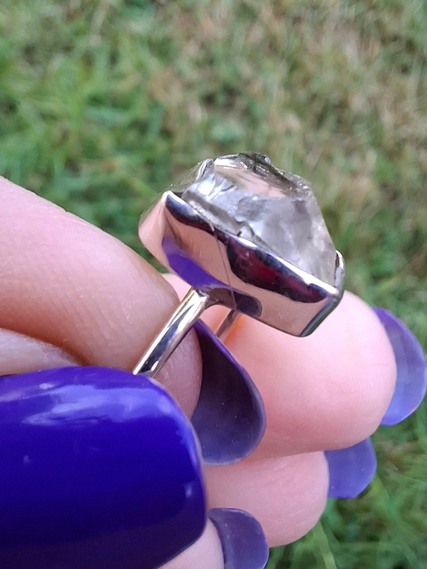 Libyan Desert Glass Ring, size large V, 925 Silver, Tektite (Ref: LR56)