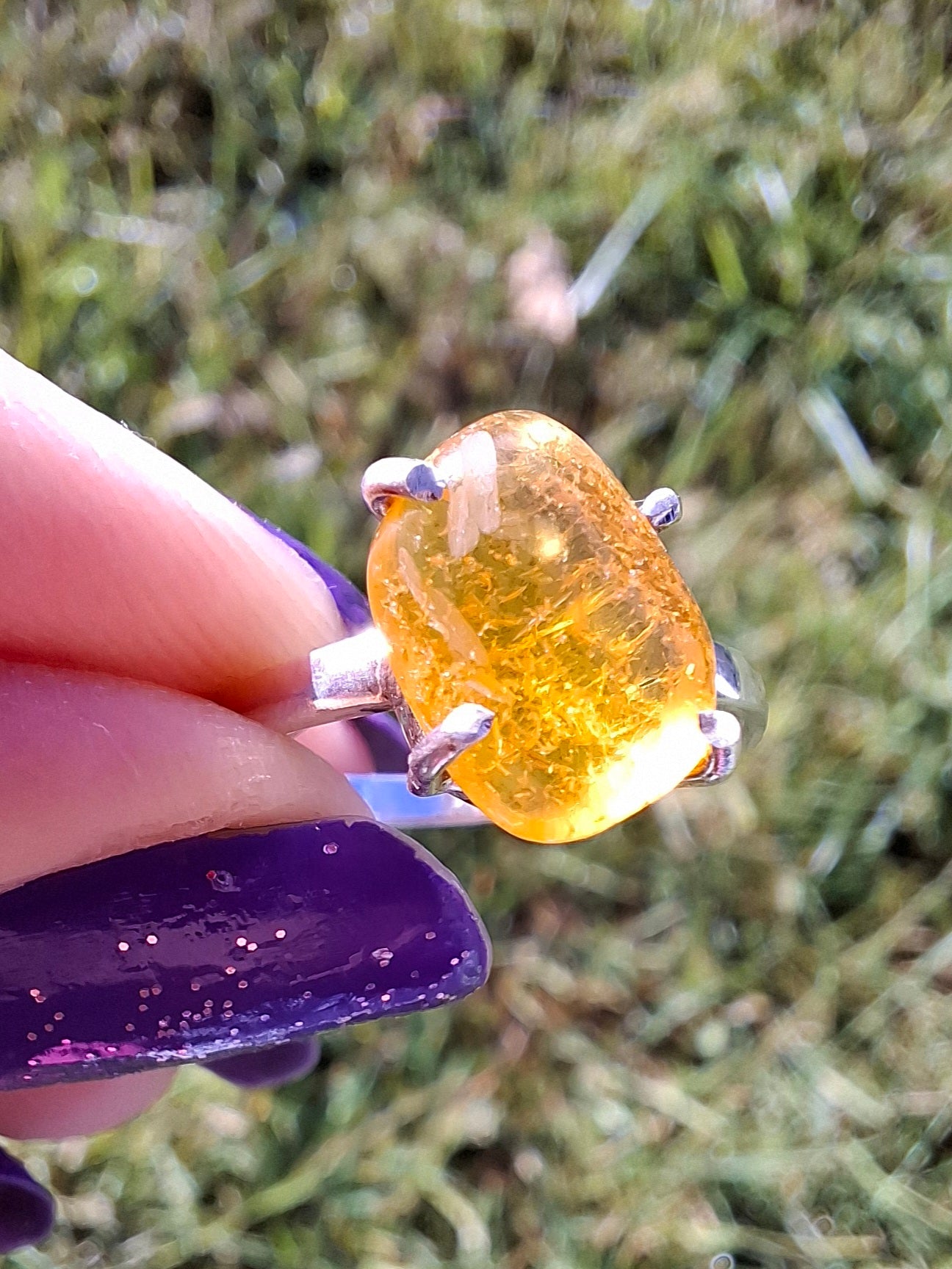 Baltic Amber Ring, size large O, 925 Silver, Fossil (Ref: AR12)