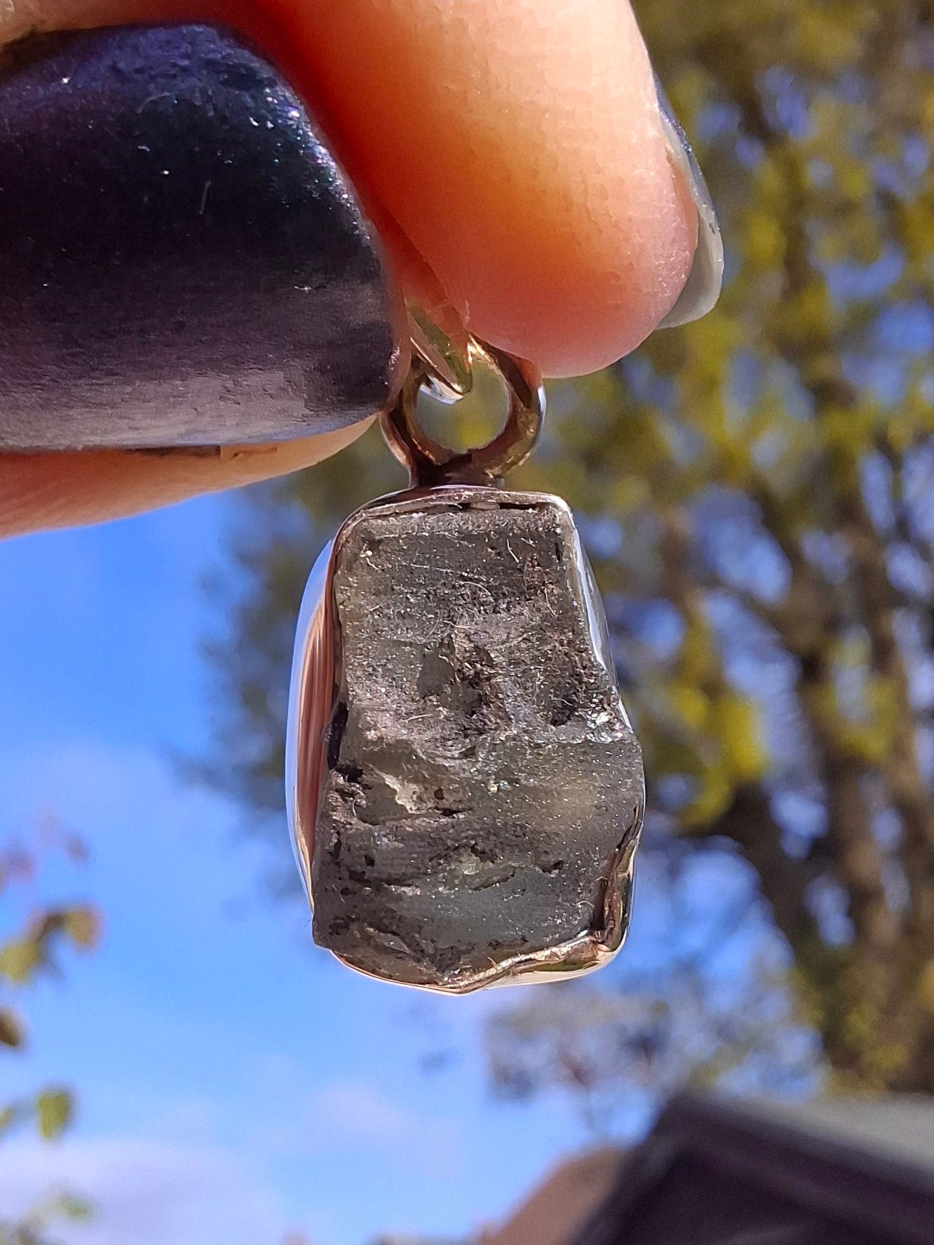 Moldavite Pendant, 925 silver, Tektite (Ref: P4)