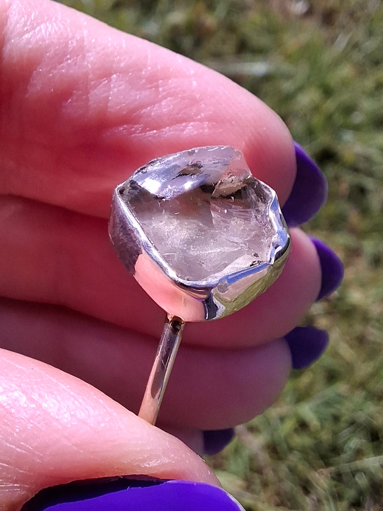 Libyan Desert Glass Ring, size small R, 925 Silver, Tektite (Ref: LR38)