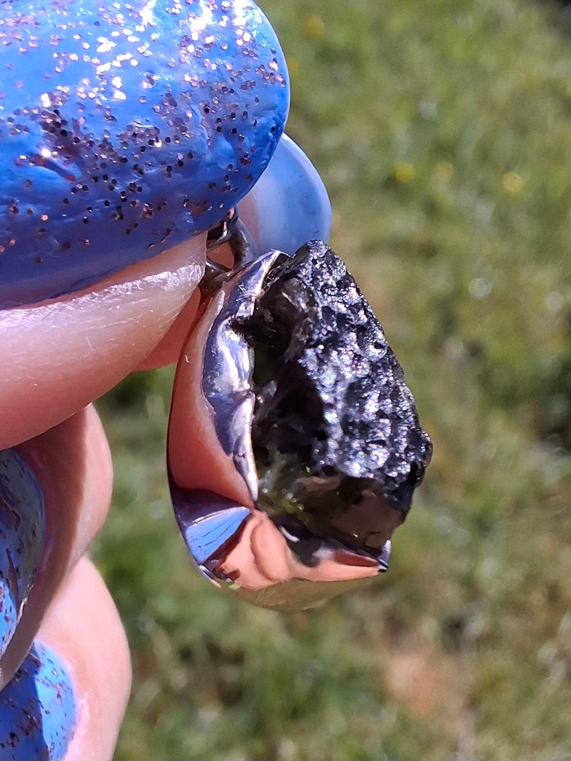 Moldavite Pendant, 925 Silver, Tektite (Ref: P71)