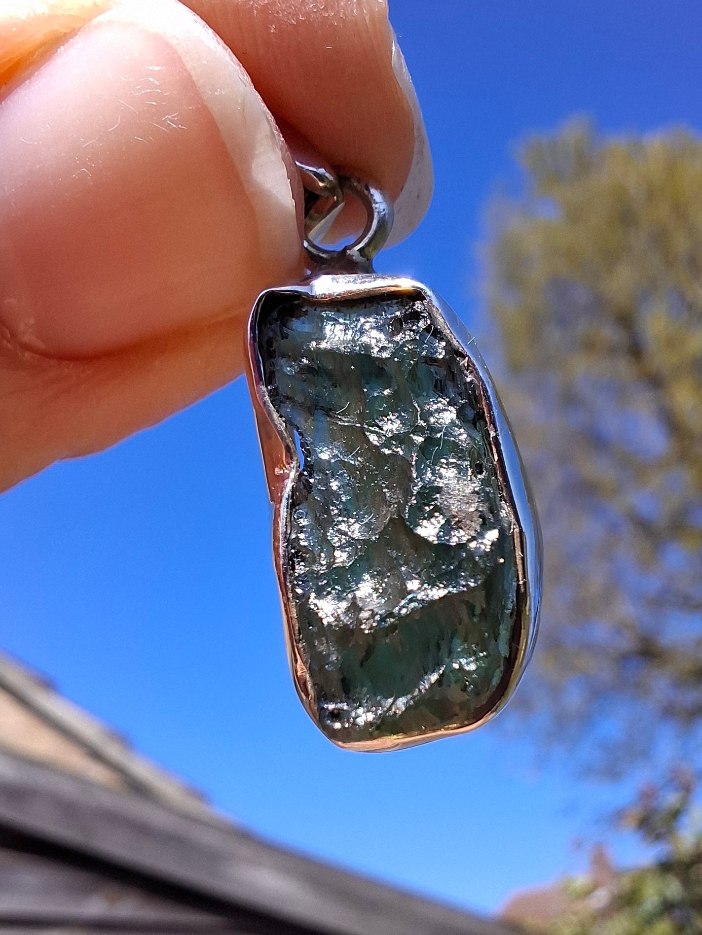 Moldavite Pendant, 925 Silver, Tektite (Ref: P16)