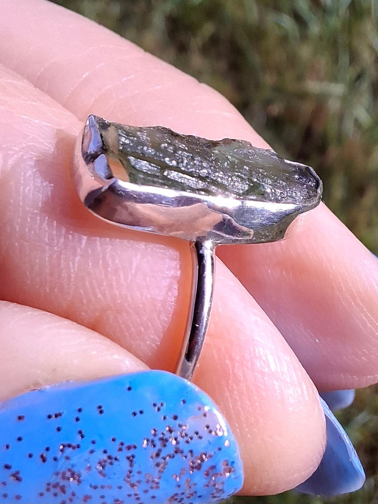 Moldavite Ring, size K, 925 Silver, Tektite (Ref: R21)