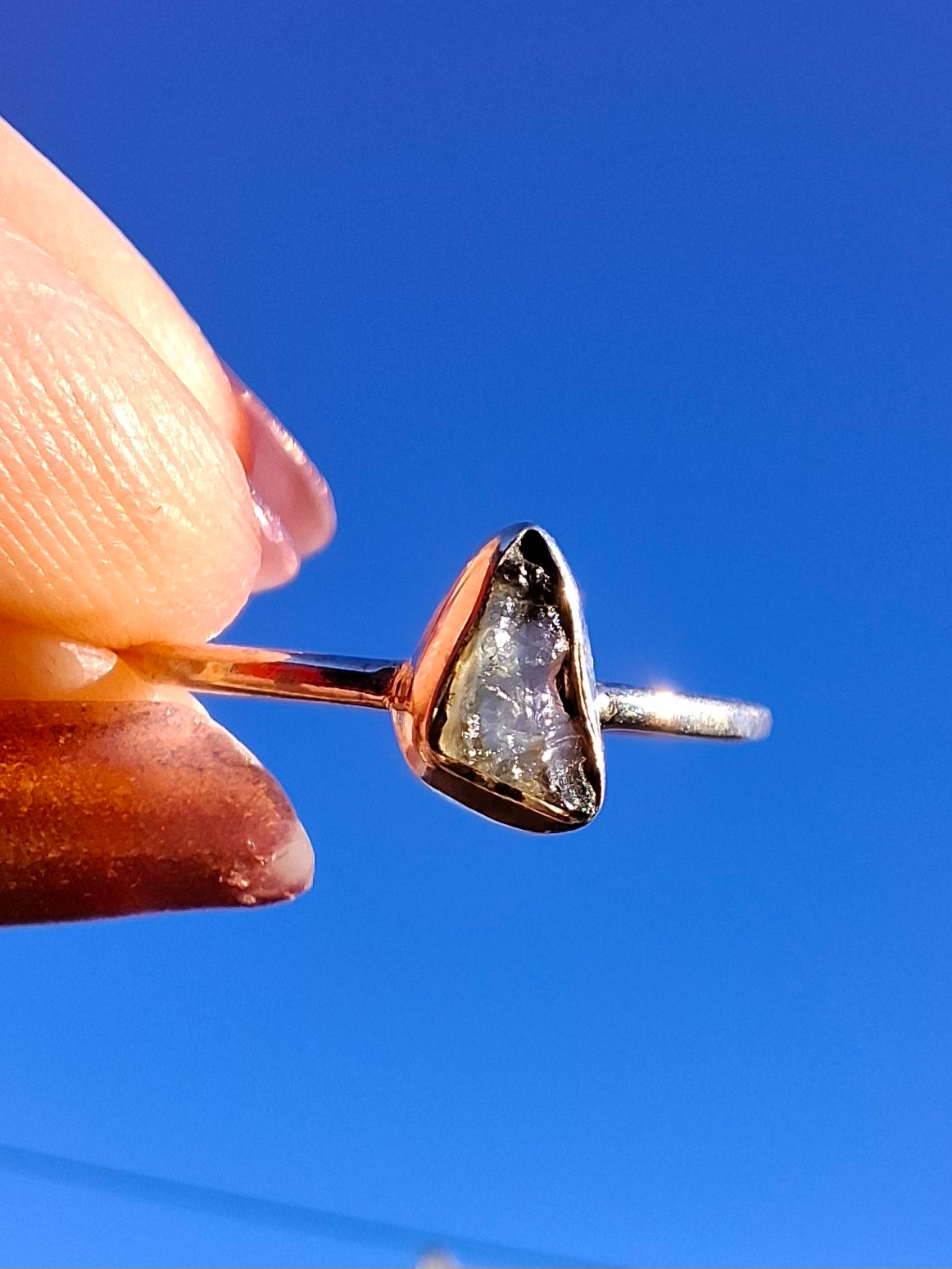 Moldavite Ring, size small S, 925 Silver, Tektite (Ref: R66)
