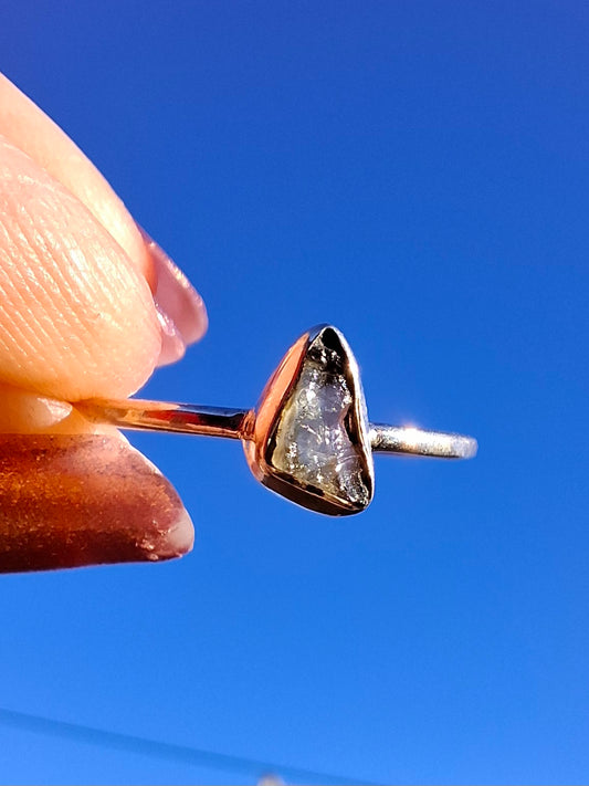 Moldavite Ring, size small S, 925 Silver, Tektite (Ref: R66)