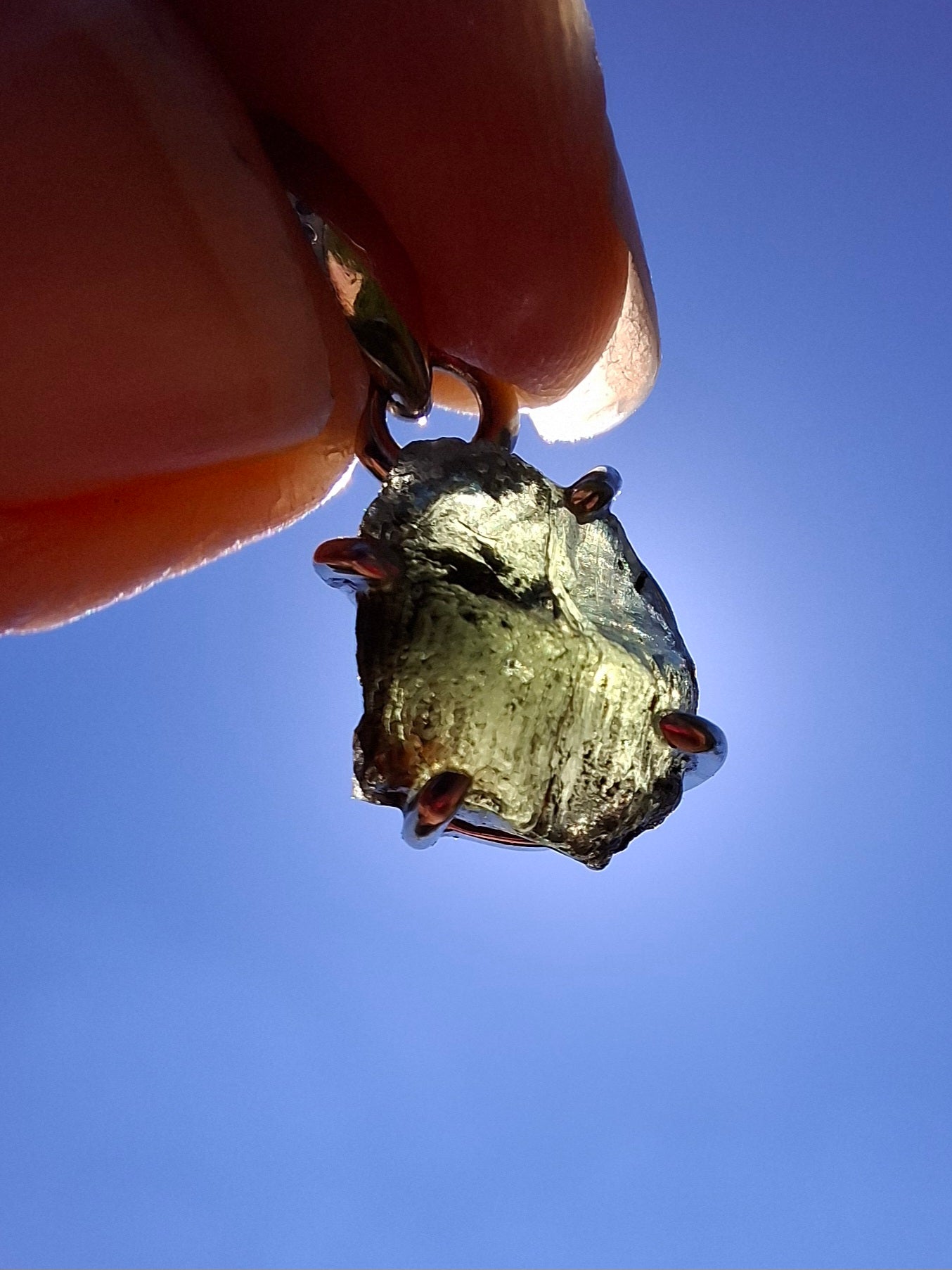 Moldavite Claw Pendant, 925 Silver, Tektite (Ref: P24)