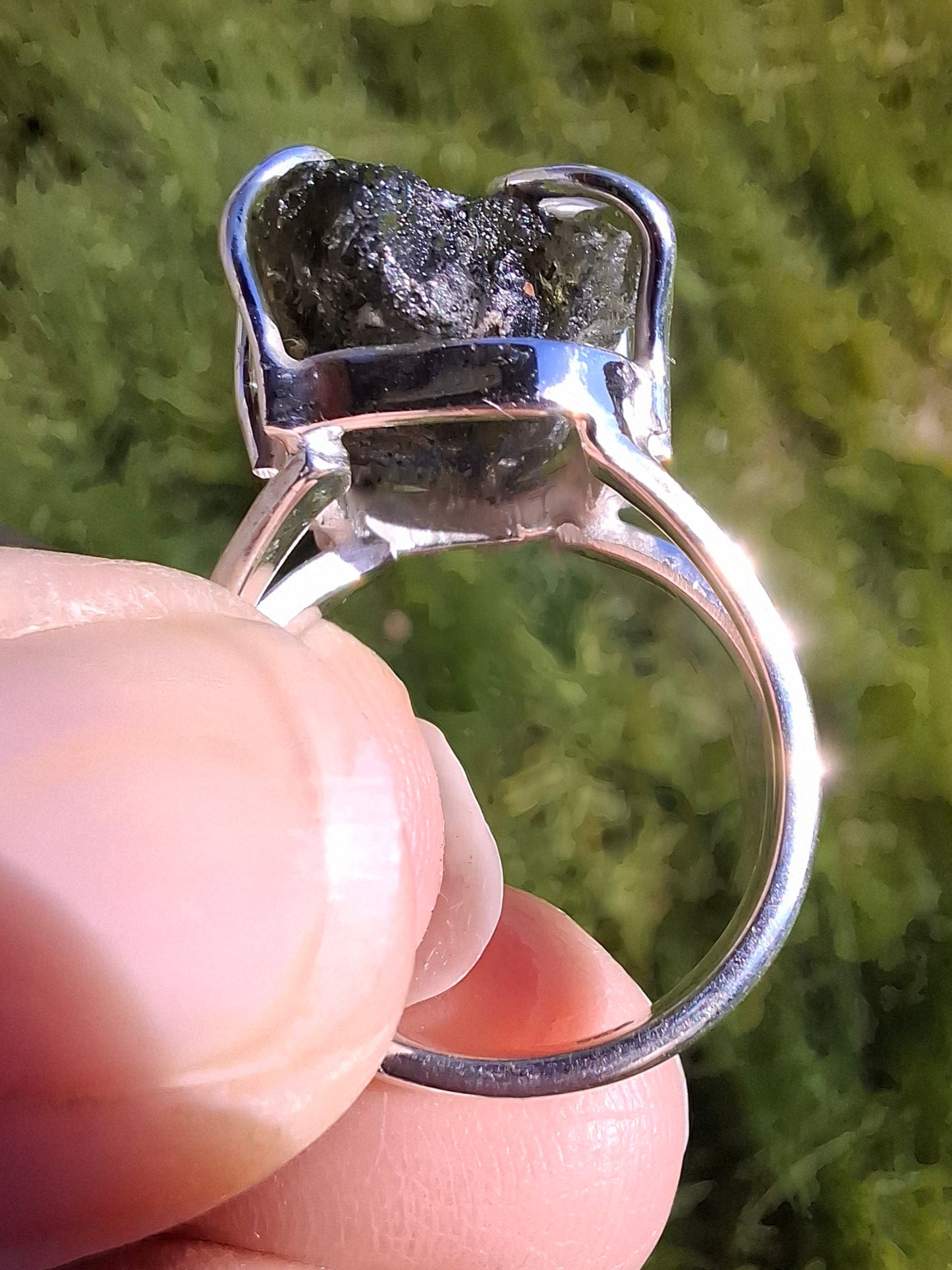 Moldavite Ring, size M, 925 Silver, Tektite (Ref: R5)
