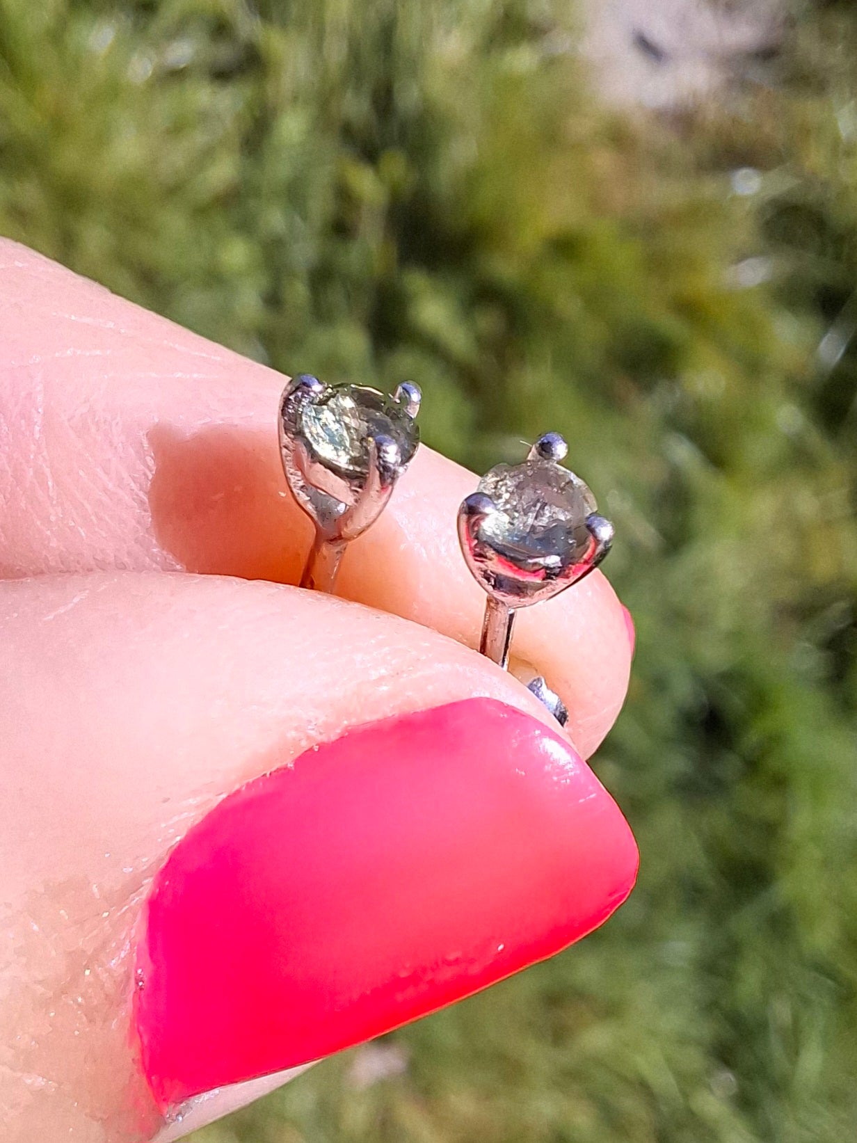 Moldavite (faceted) 3mm STUD EARRINGS, 925 Silver, Tektite (Ref: Pair57)
