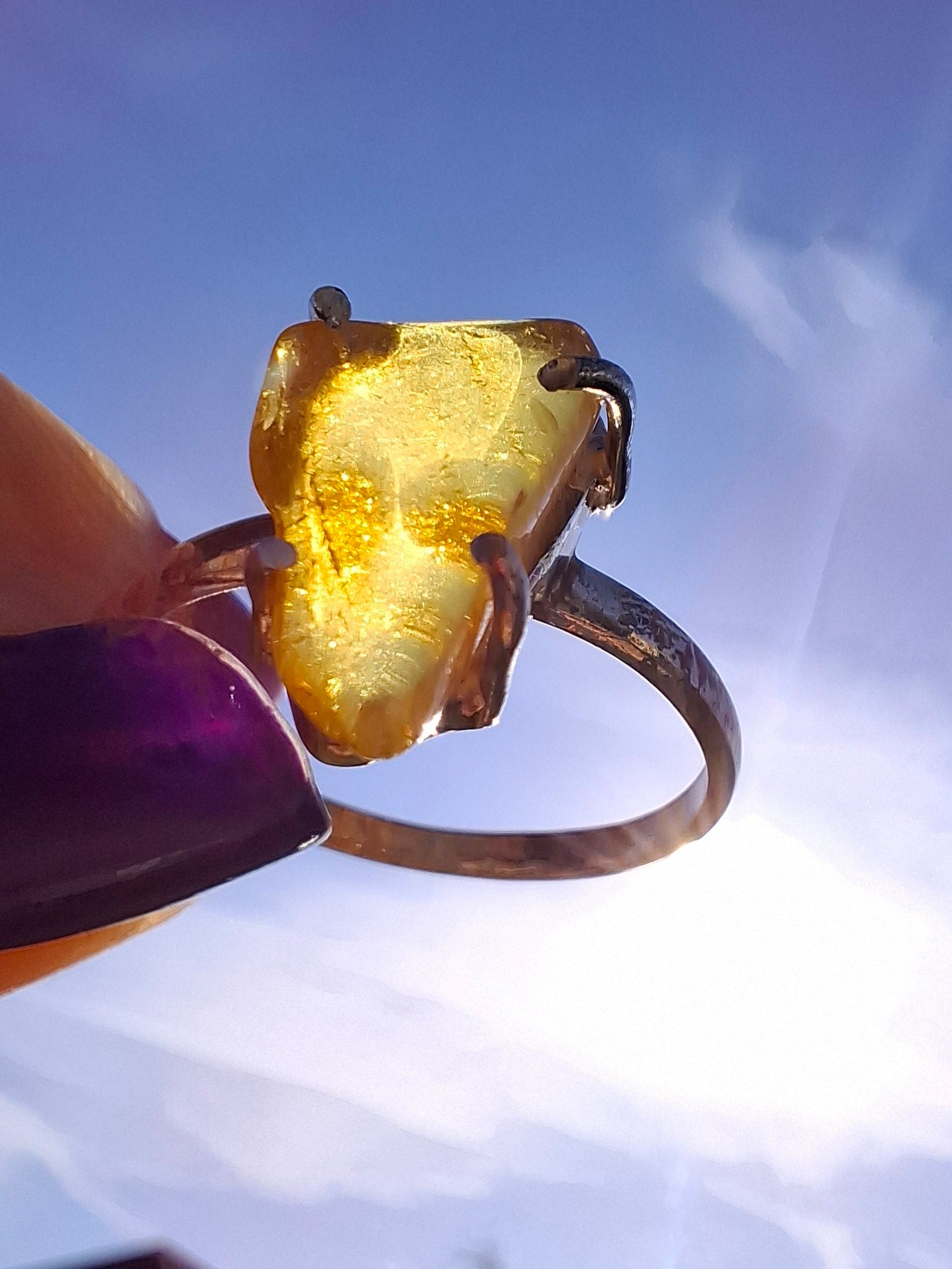 Baltic Amber Ring, size large U, 925 Silver, Fossil (Ref: AR21)
