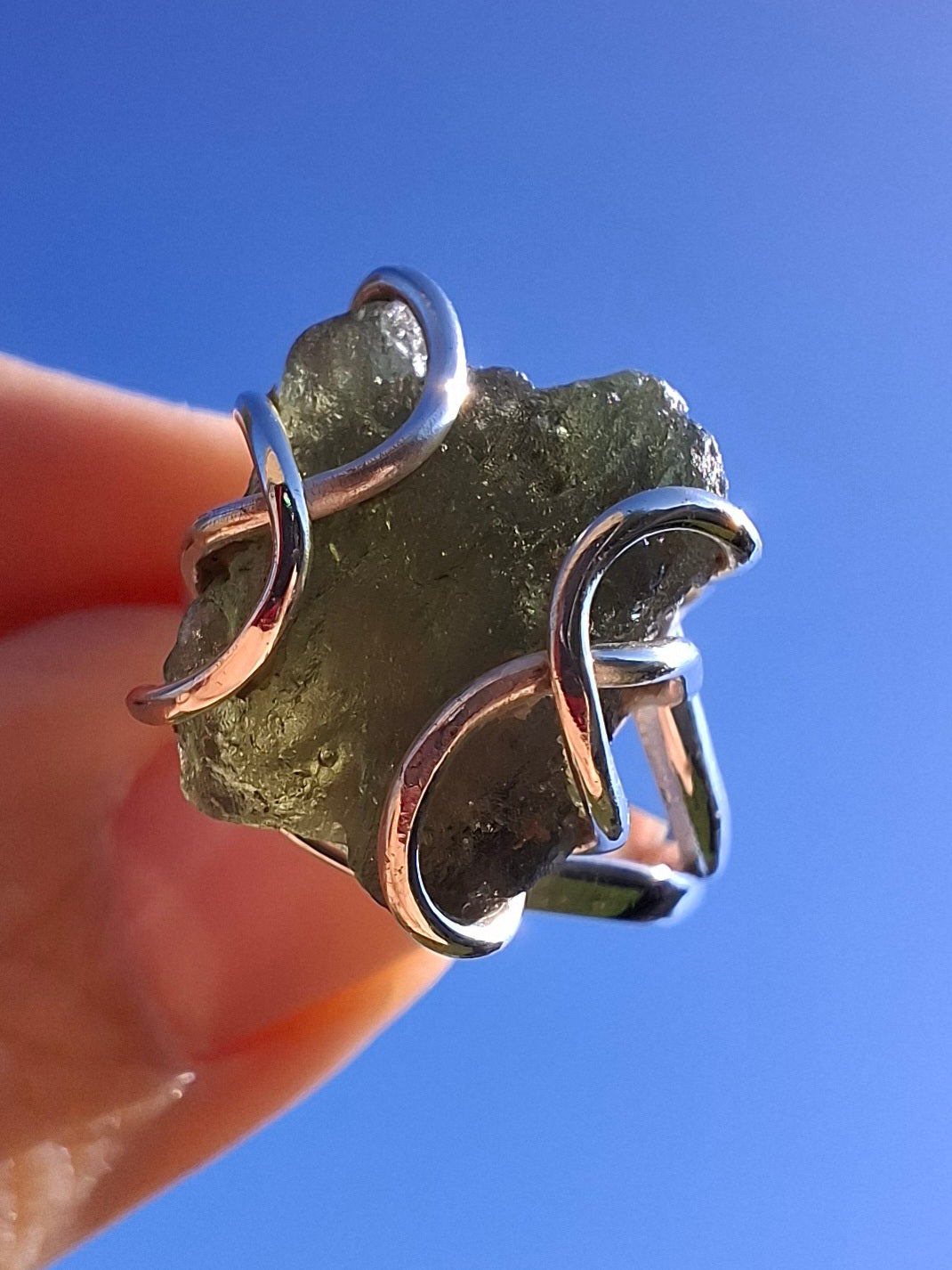 Moldavite Ring, size M, 925 Silver, Tektite (Ref: R5)