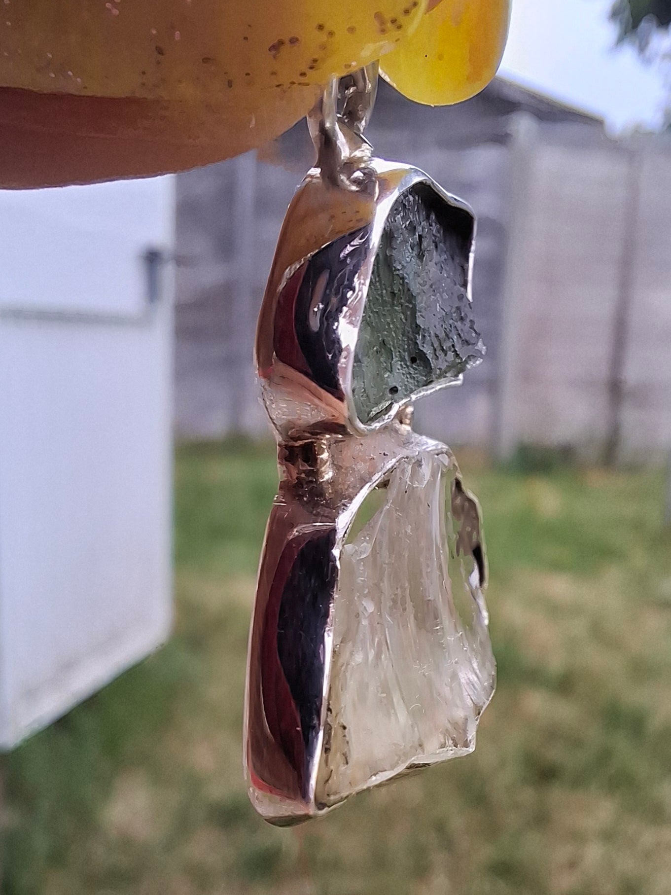 Moldavite & Libyan Desert Glass Pendant, 925 Silver, Tektite (Ref: MLP19)