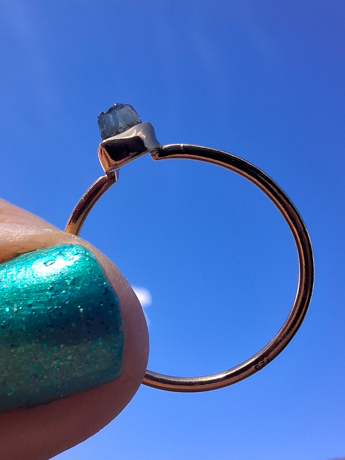 Moldavite Ring, 14K GOLD Plated, size large S / small T, Tektite (Ref: R352)