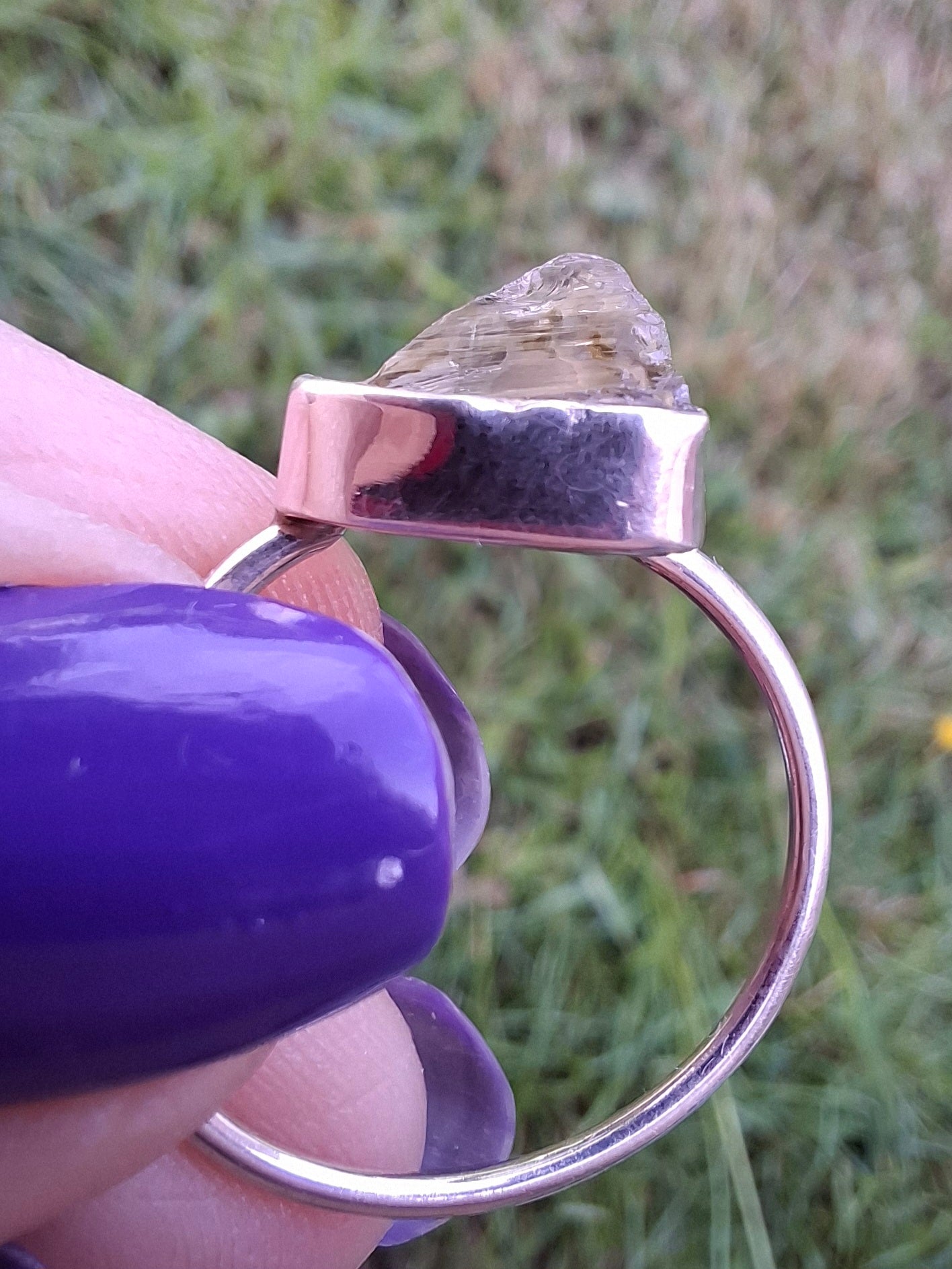 Libyan Desert Glass Ring, size large V, 925 Silver, Tektite (Ref: LR55)