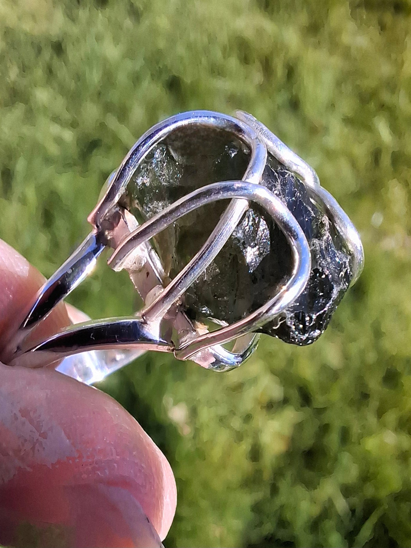 Moldavite Ring, size O, 925 Silver, Tektite (Ref: R9)