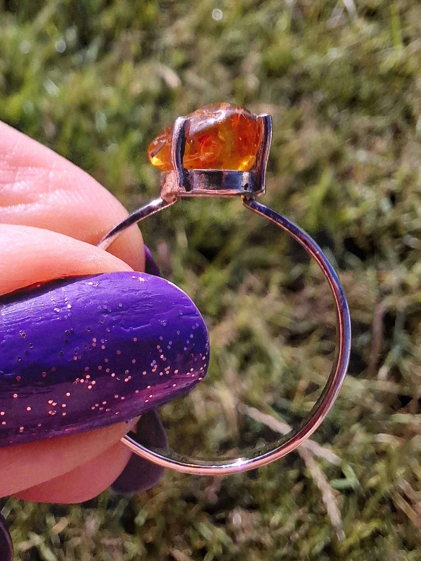 Baltic Amber Ring, size large Y, 925 Silver, Fossil (Ref: AR40)