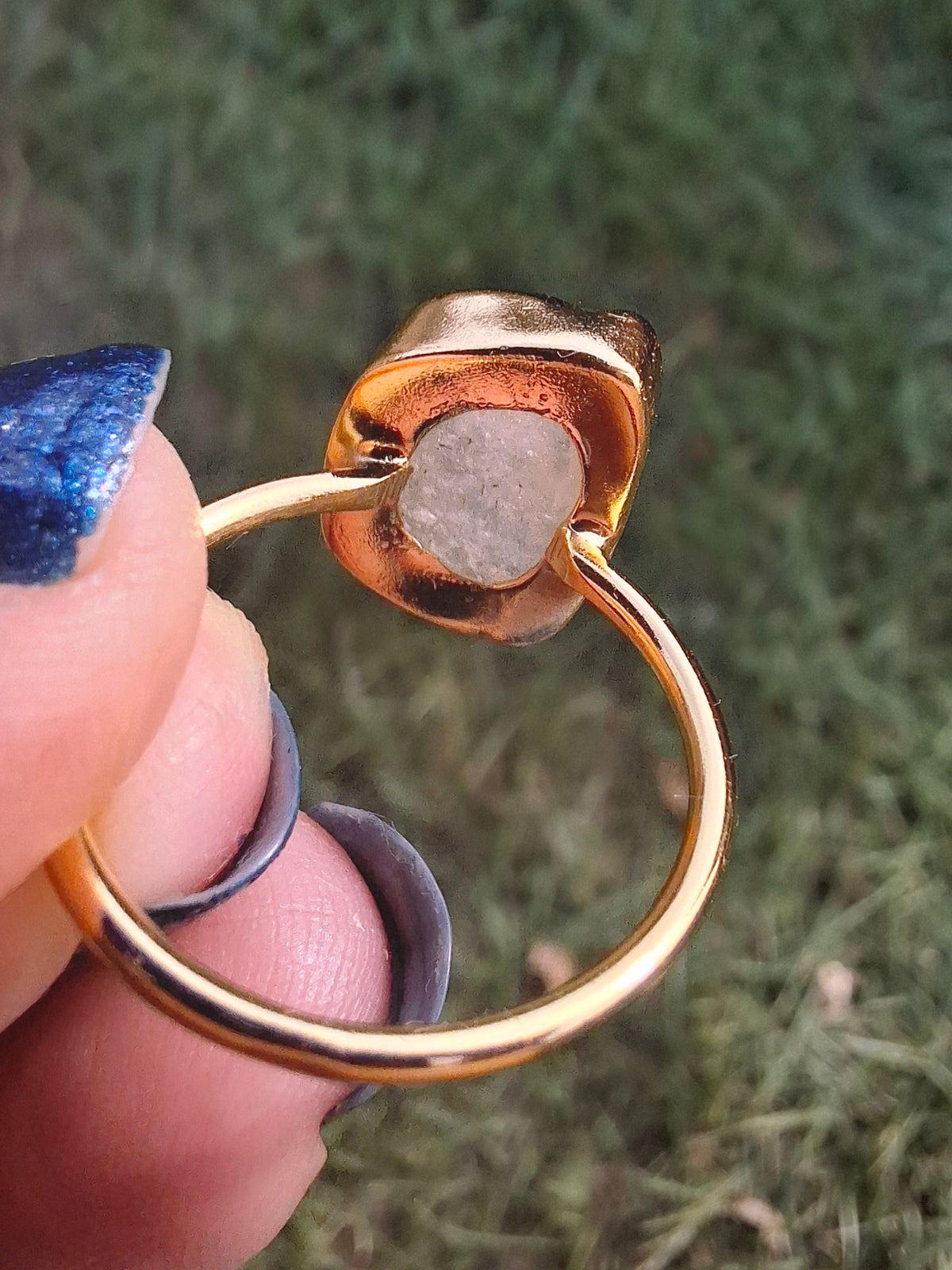 Libyan Desert Glass Ring, 14K GOLD Plated, size large O, Tektite (Ref: LR71)