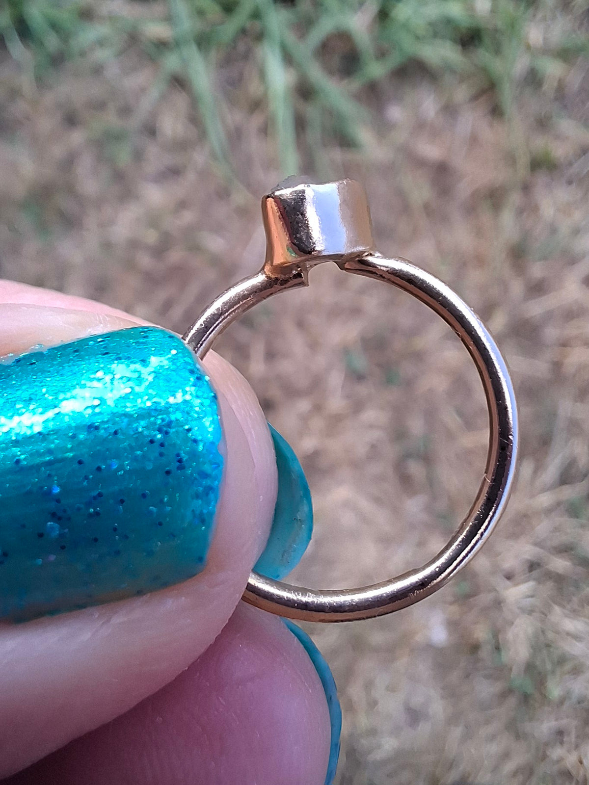Moldavite Ring, 14K GOLD Plated, size large G / small H, Tektite (Ref: R334)