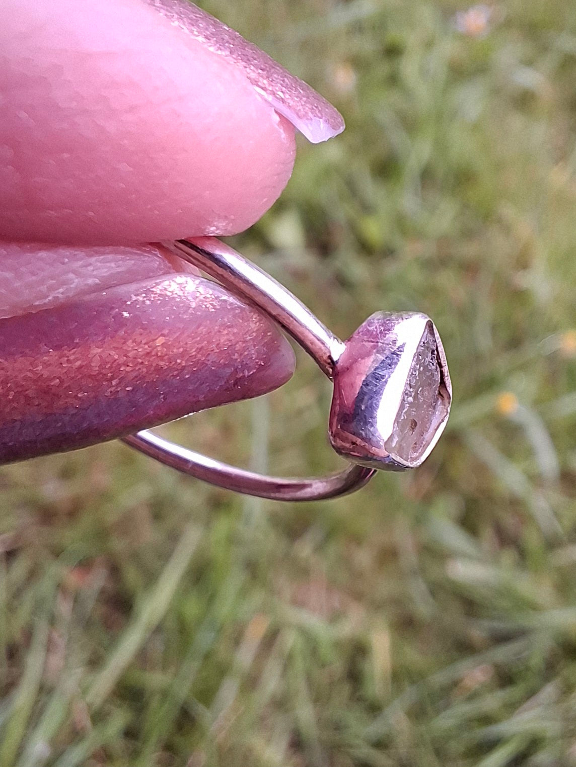 Moldavite Ring, size small S, 925 Silver, Tektite (Ref: R68)