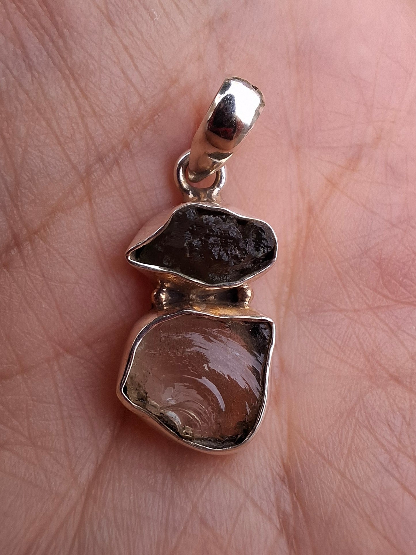 Moldavite & Libyan Desert Glass Pendant, 925 Silver, Tektite (Ref: MLP13)