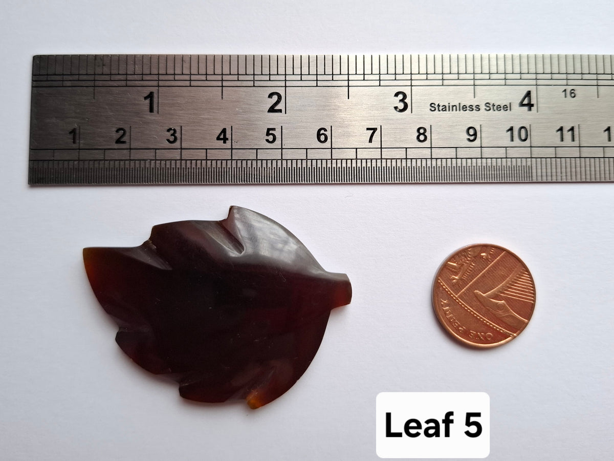 Red Amber Leaf Carving, 7.69g, Fossil (Ref: Leaf5)