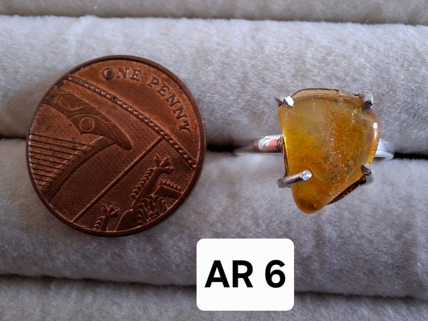 Baltic Amber Ring, size large M, 925 Silver, Fossil (Ref: AR6)