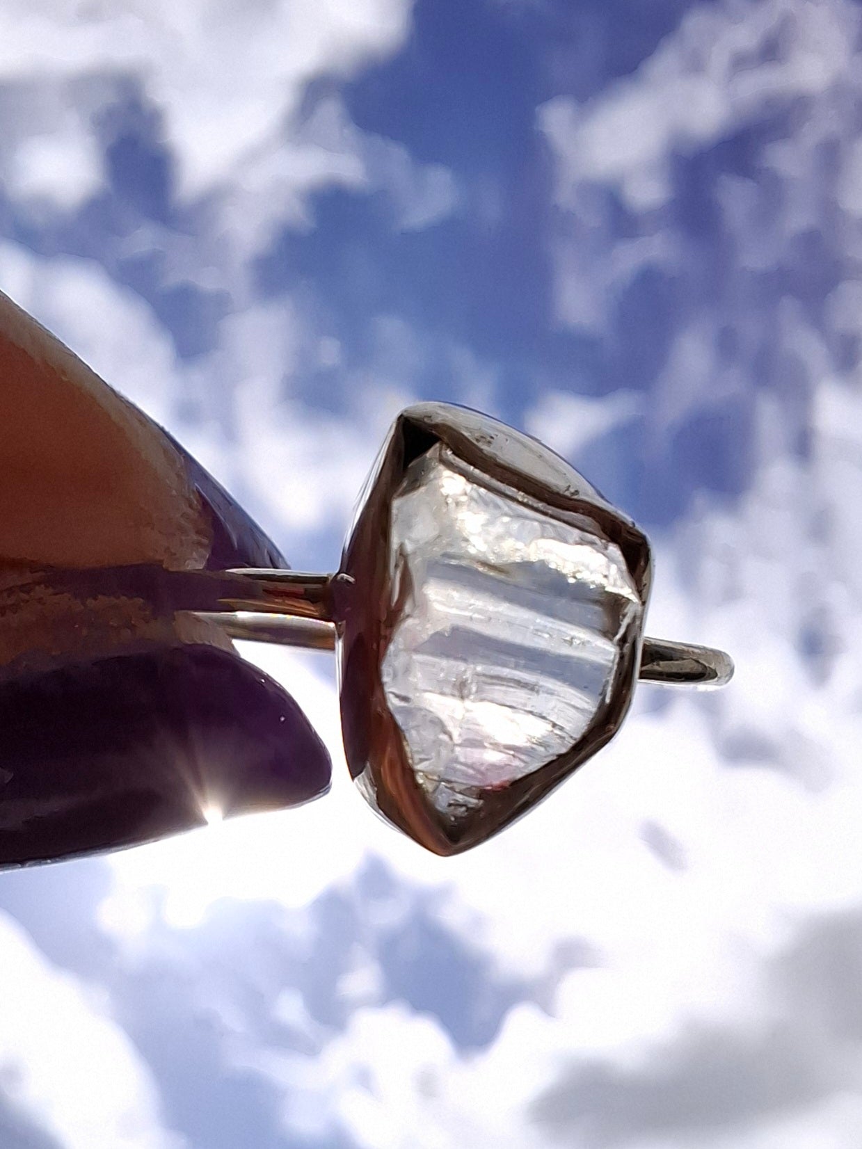 Libyan Desert Glass Ring, size large T/small U, 925 Silver, Tektite (Ref: LR51)