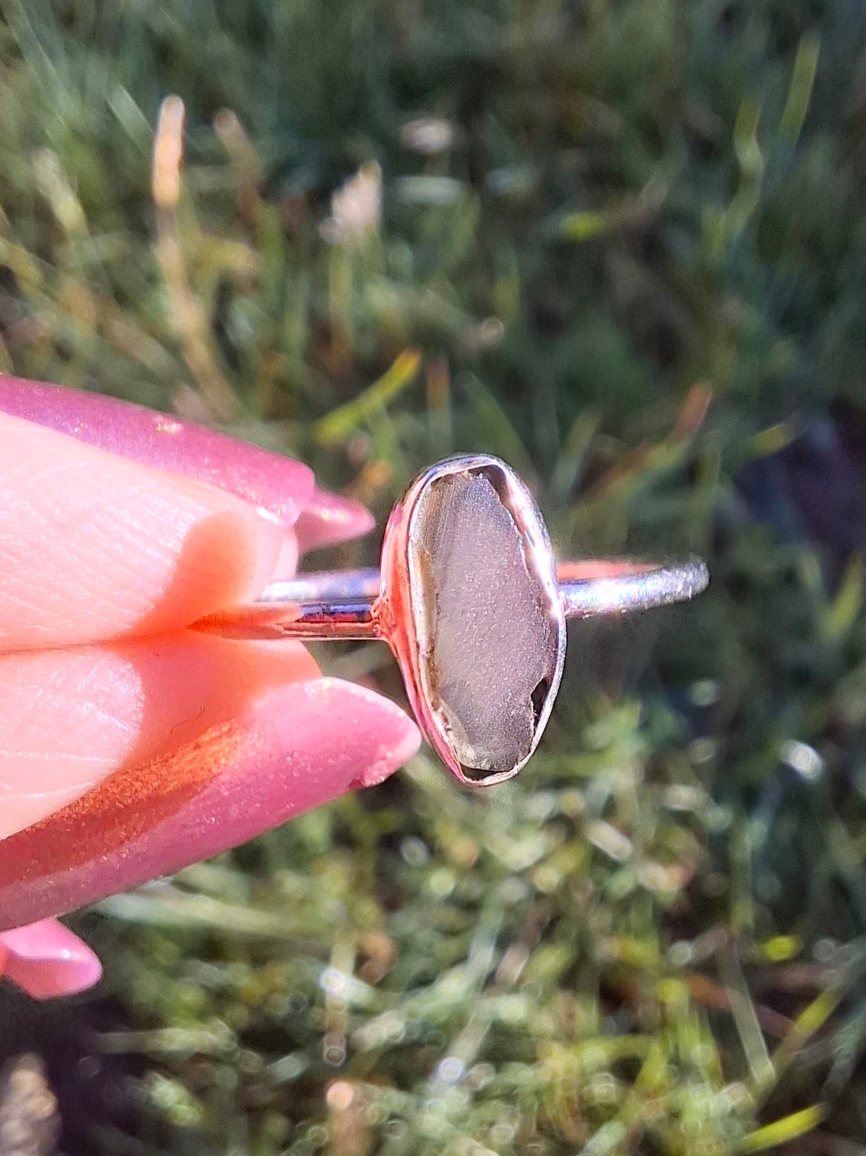 Moldavite Ring, size large R, 925 Silver, Tektite (Ref: R48)