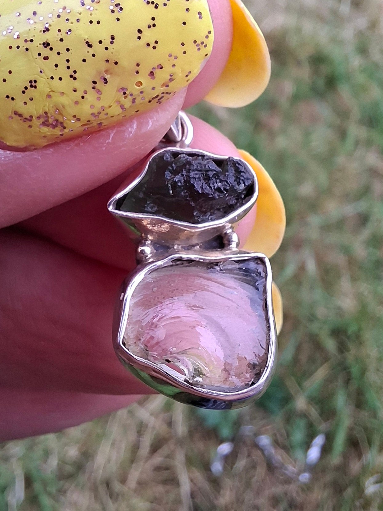 Moldavite & Libyan Desert Glass Pendant, 925 Silver, Tektite (Ref: MLP13)