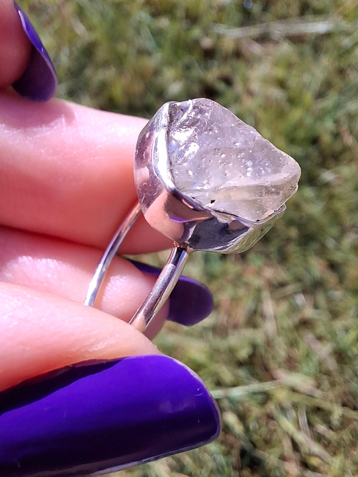 Libyan Desert Glass Ring, size small S, 925 Silver, Tektite (Ref: LR44)