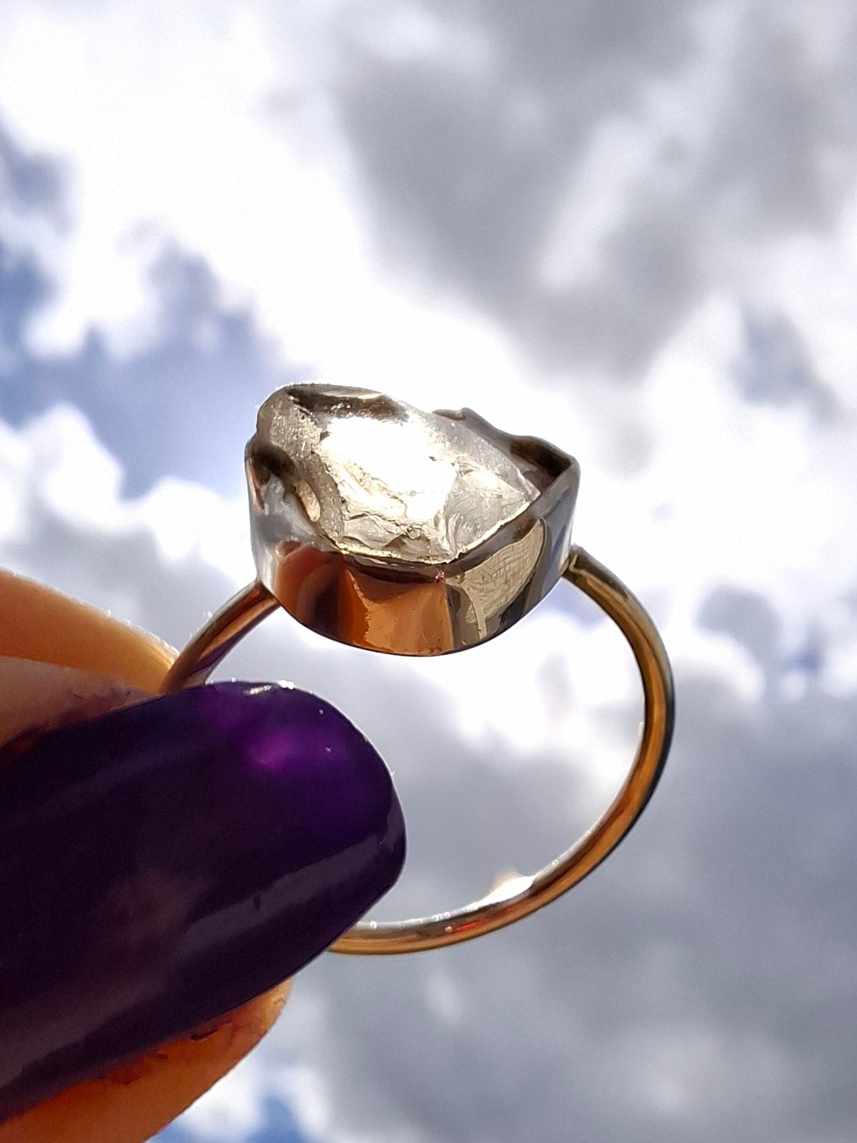 Libyan Desert Glass Ring, size small R, 925 Silver, Tektite (Ref: LR38)