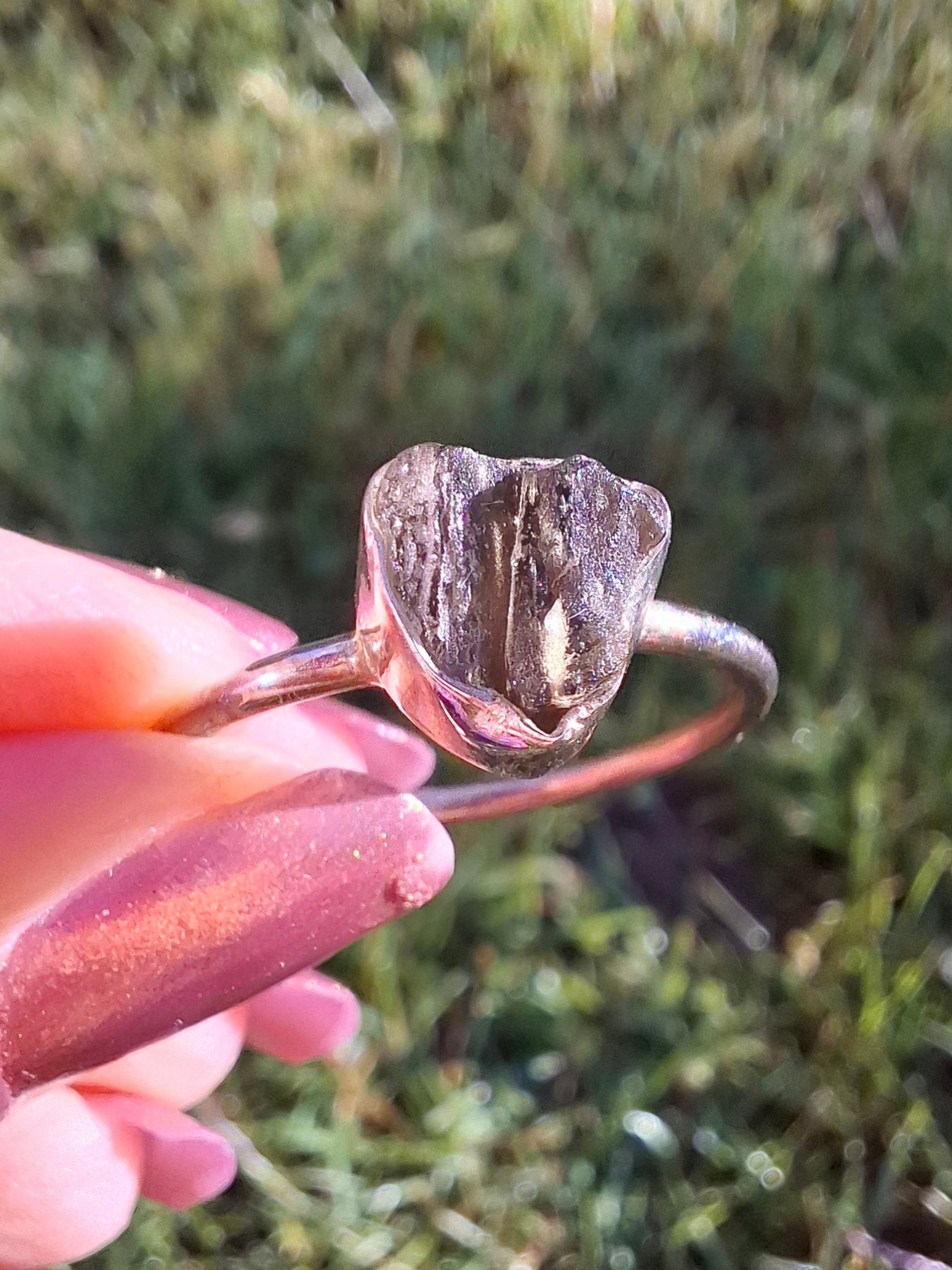 Moldavite Ring, size small X, 925 Silver, Tektite (Ref: R33)