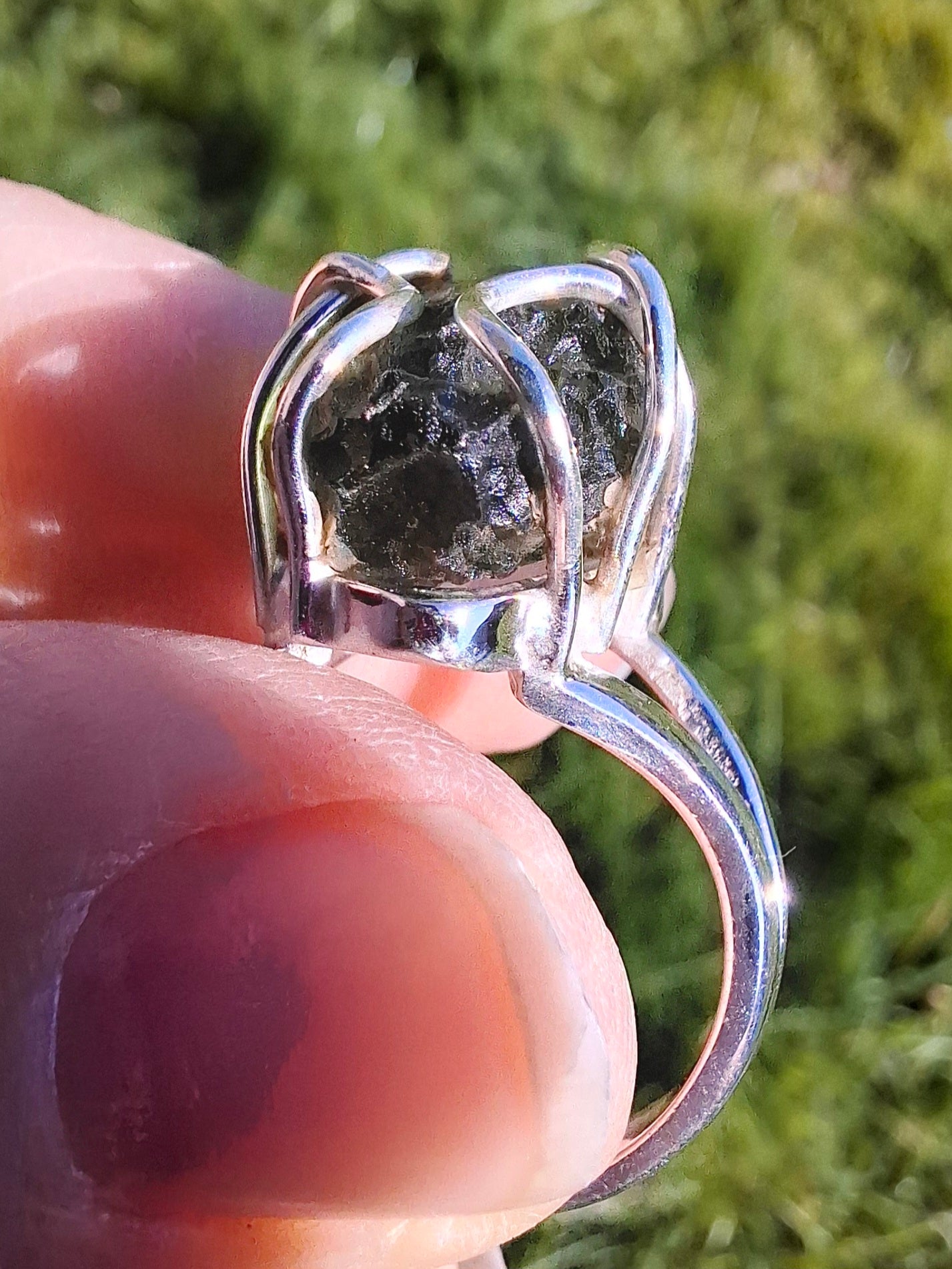Moldavite Ring, size O, 925 Silver, Tektite (Ref: R7)
